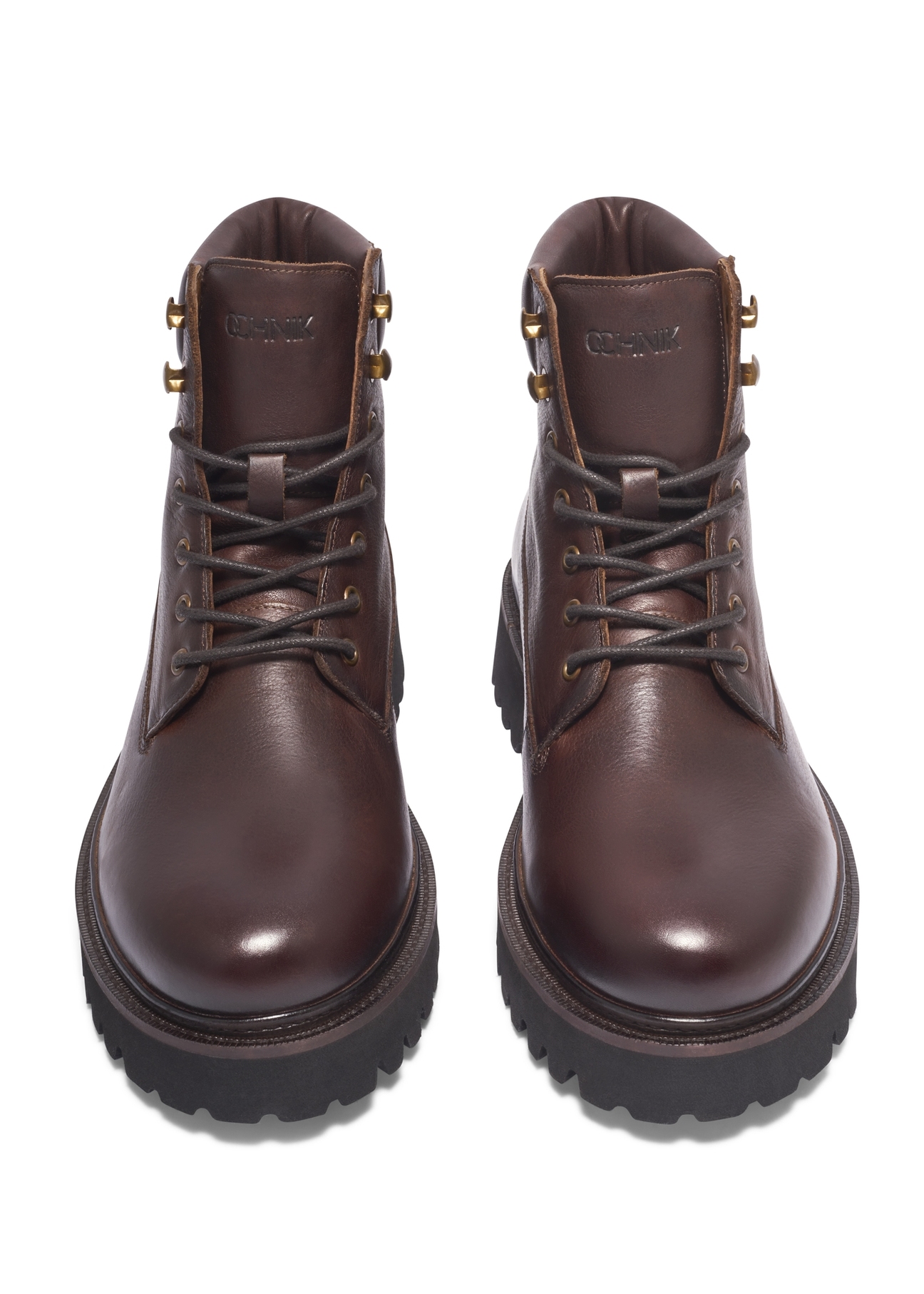 Dark brown men's leather ankle boots BUTYM-0579-1I(Z26), front product view on white background.