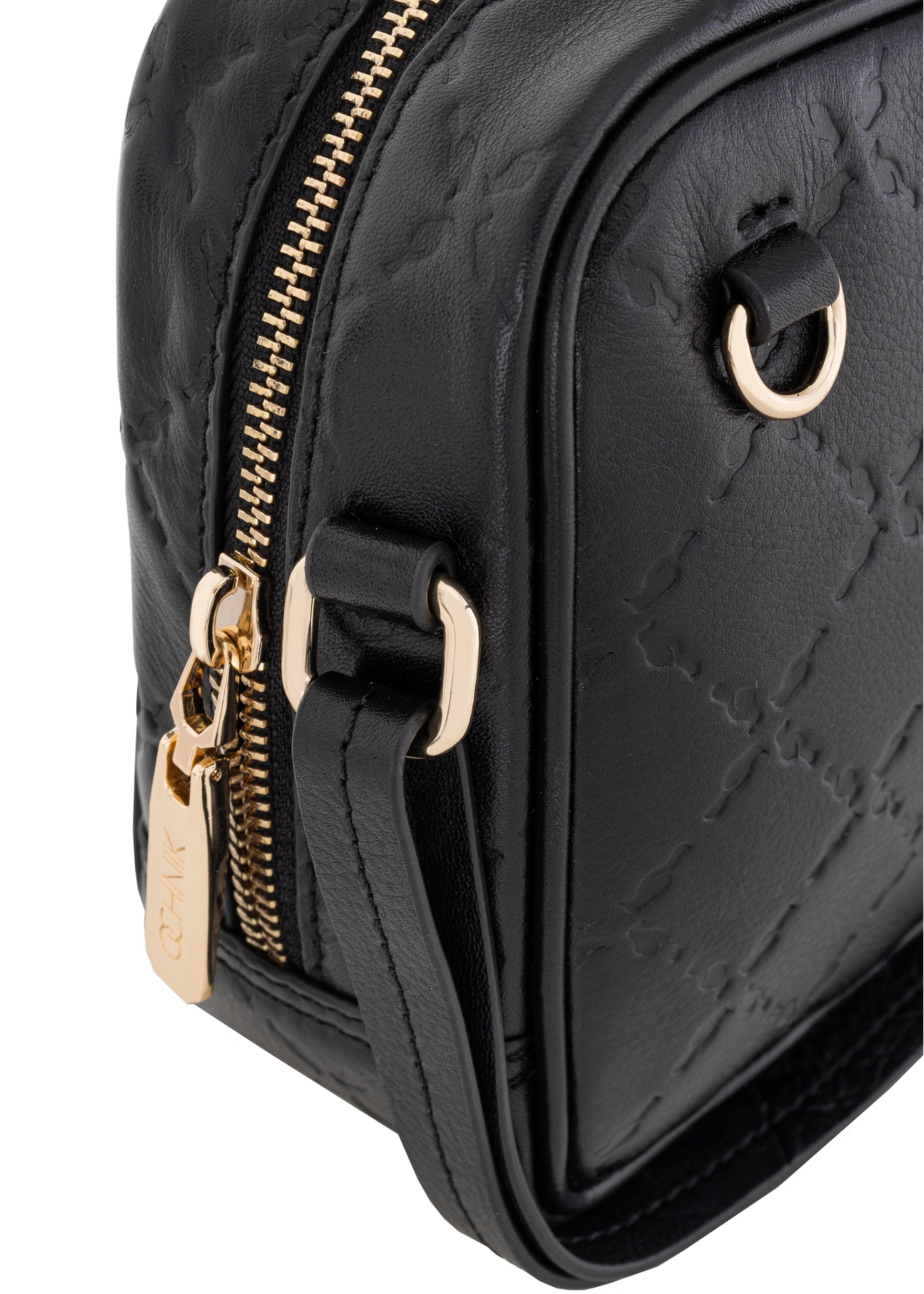 Women's black leather handbag with embossing TORES-0953-99(Z23)-06