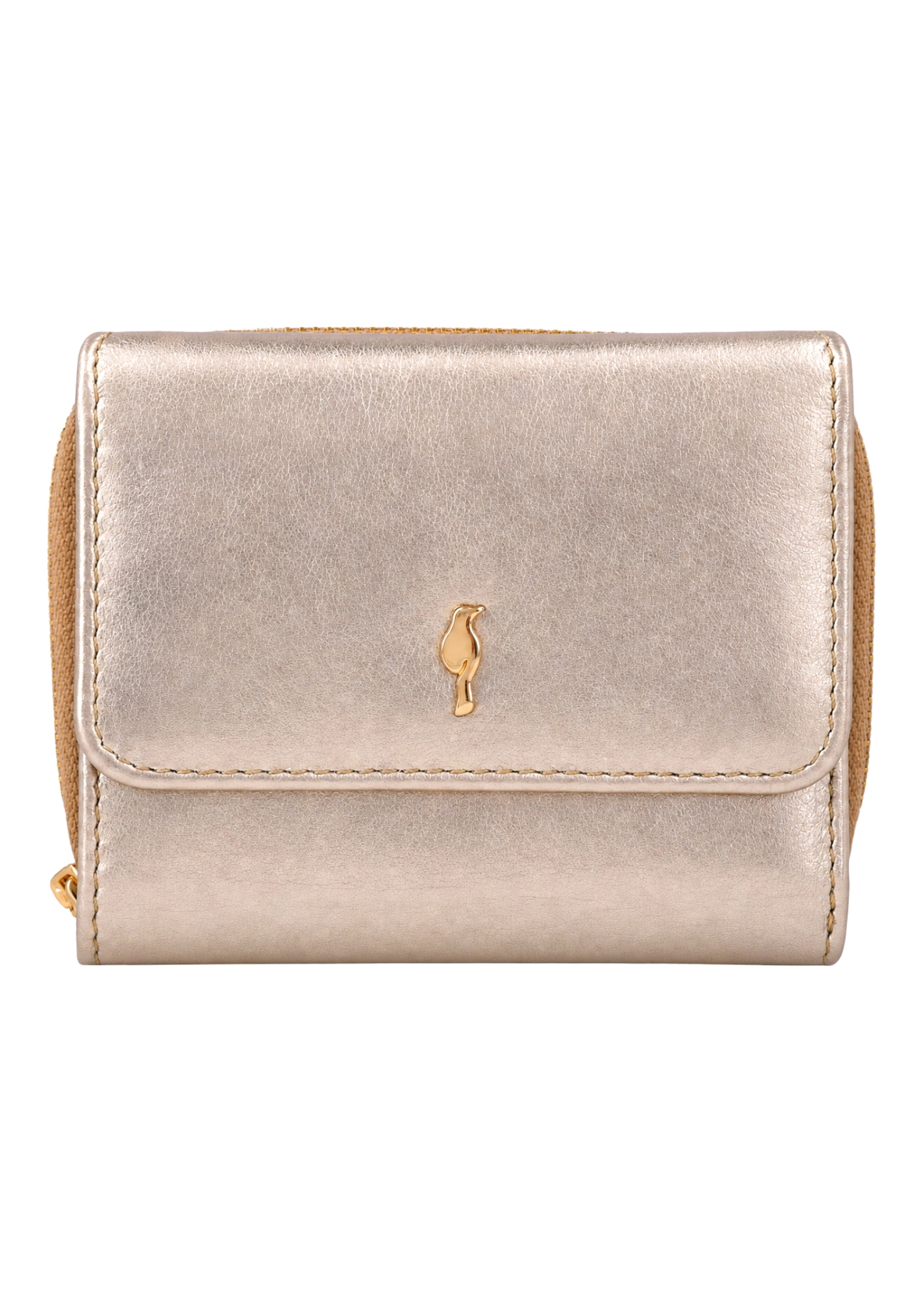 Small women's leather wallet in gold color PORES-1026-2X(Z26), front product view on white background.