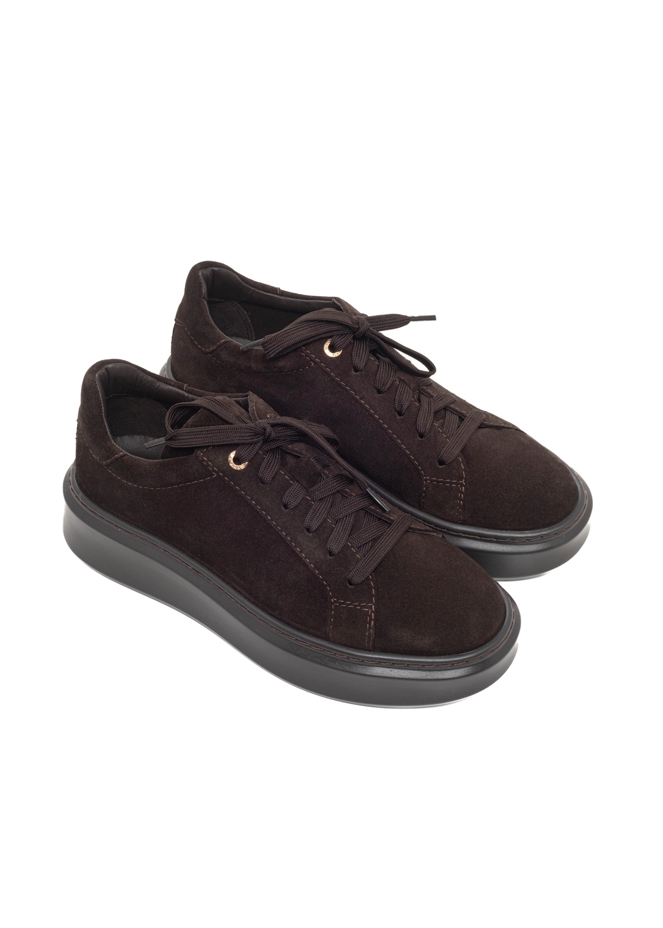 Women's suede shoes in dark brown color BUTYD-1284-1I(Z26), front view of the product on a light background.