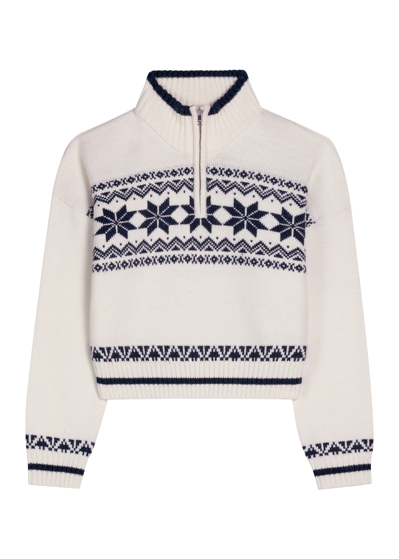 Cream women's sweater with Norwegian pattern SWEDT-0273-0B(Z26), front product view on white background.