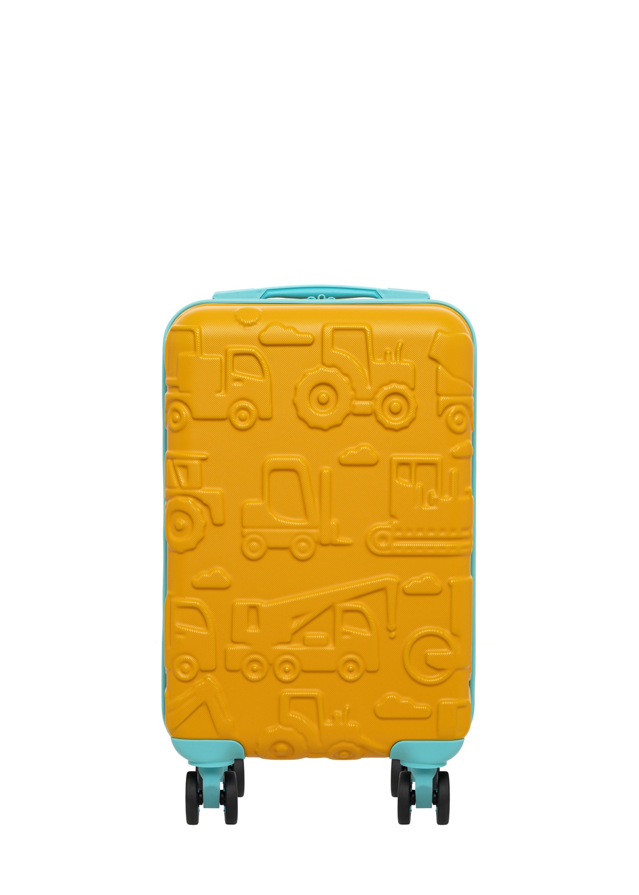 Small orange suitcase on wheels WALAB-0087-3B-18(W26), front product view on white background.