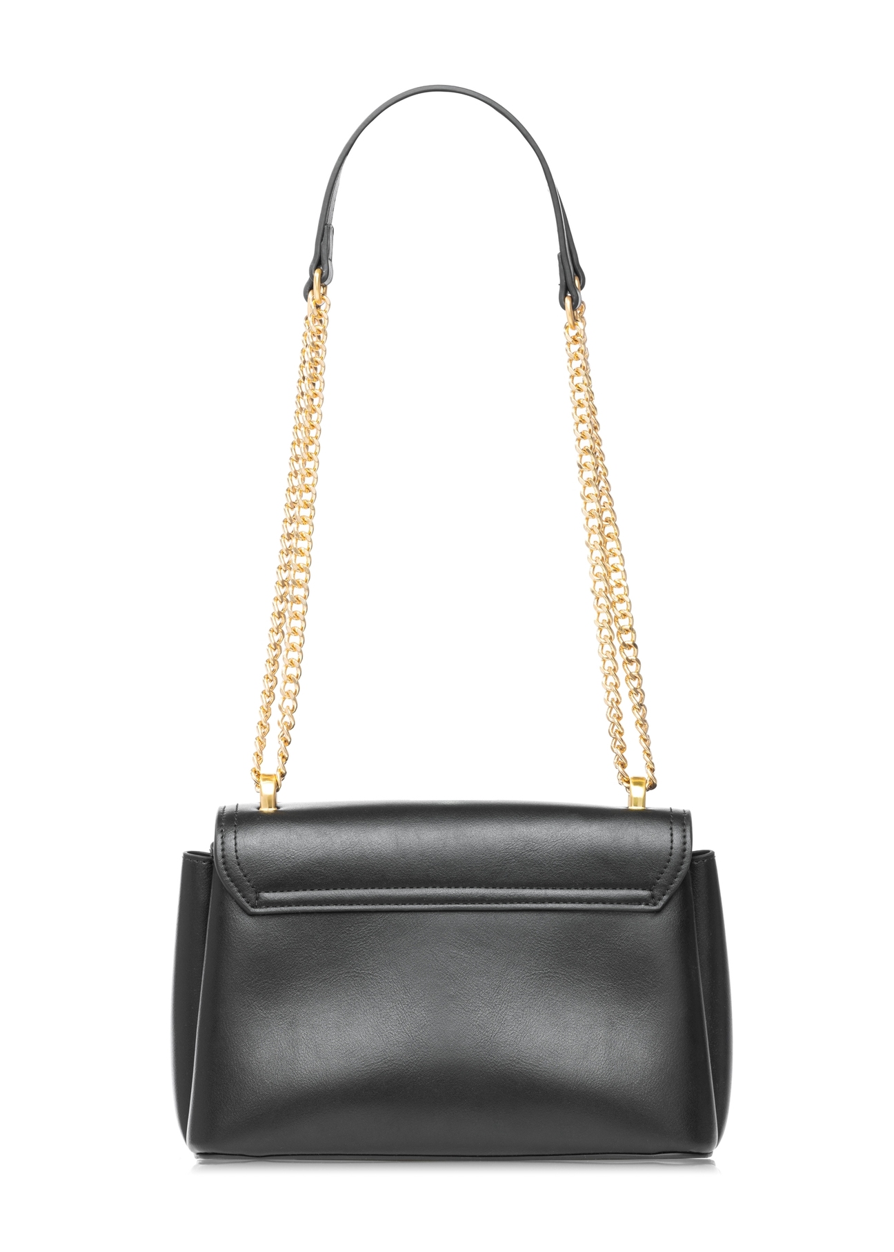 Black messenger bag on a chain TOREC-1152-99(W26) - product view from the back, on a white background.