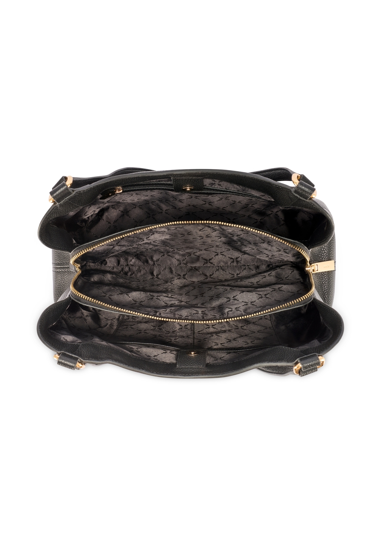 Black leather women's shopper bag TORES-1264-9I(W26), product view inside on white background.