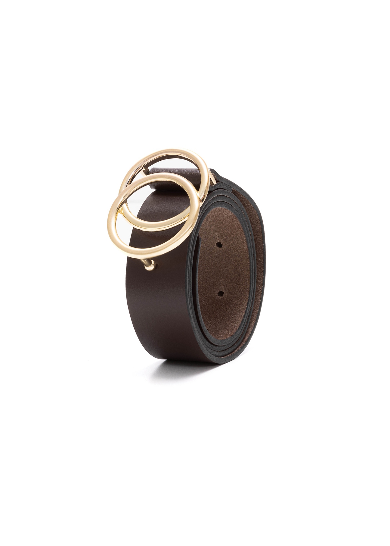 Brown women's leather belt PASDS-0172E-90(Z25), diagonal product view on white background.