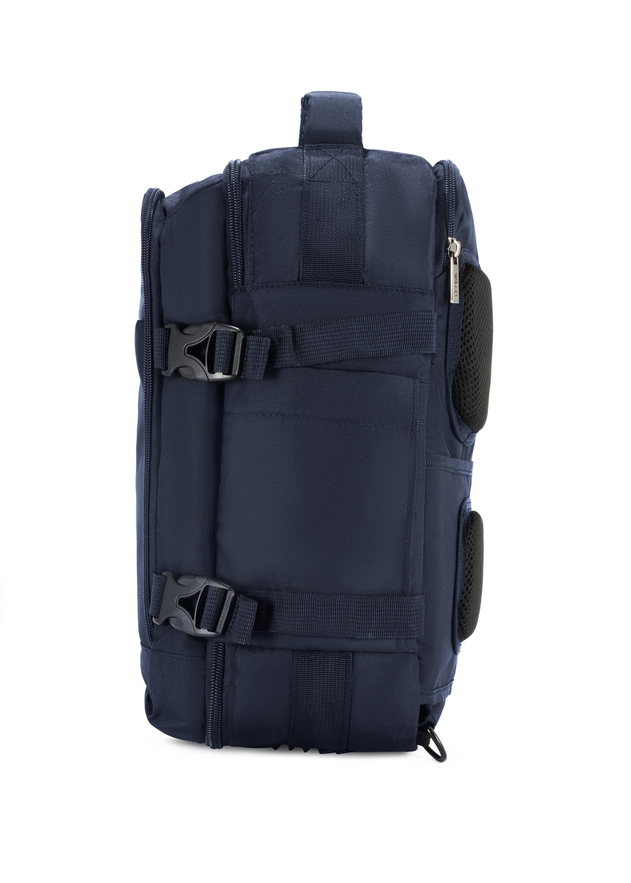 Navy blue airplane backpack PLCMN-0017-69(Z25), side view of the product on a white background.