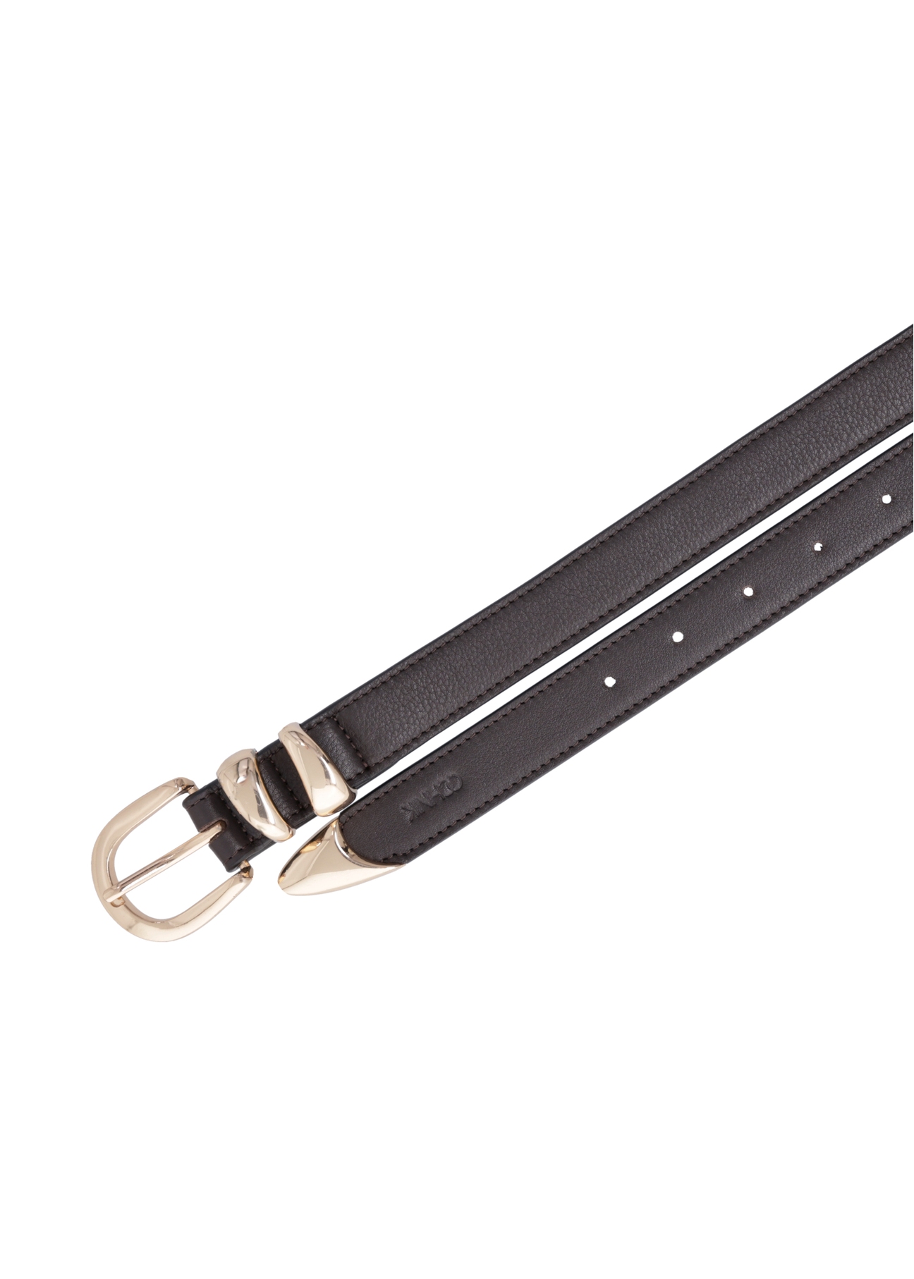 Dark brown leather women's belt PASDS-0347-1I(Z26), product view from above on white background.