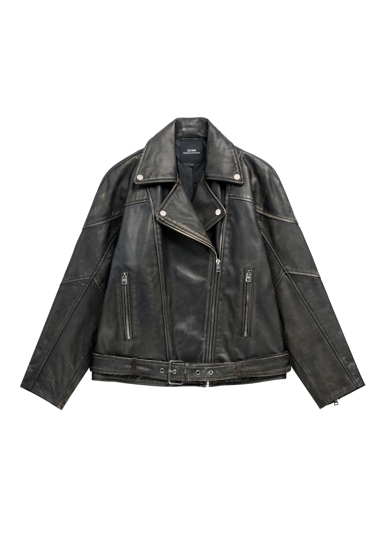 Women's leather biker jacket KURDS-0605-99(W26), product view from the front on a white background.