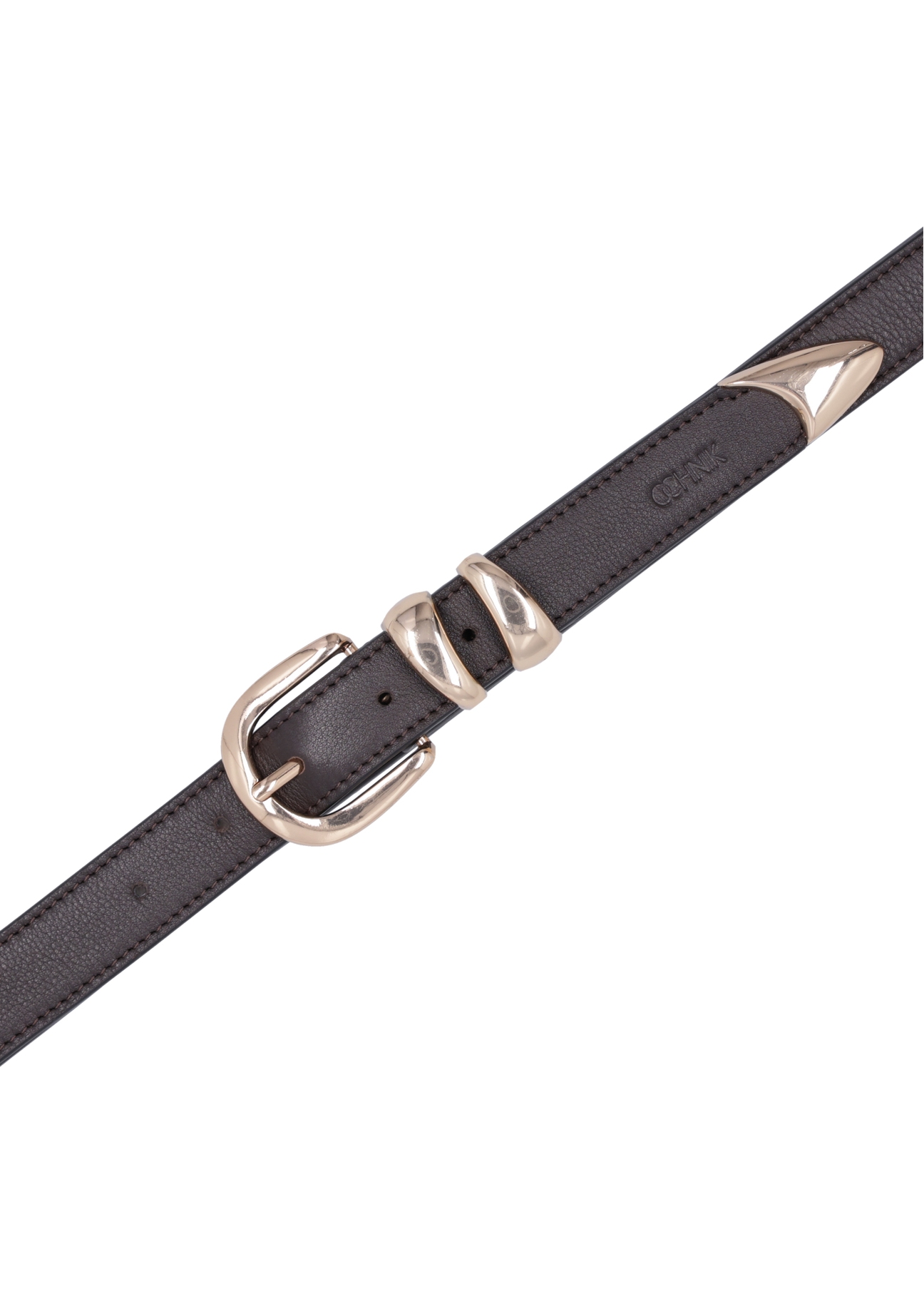 Dark brown leather women's belt PASDS-0347-1I(Z26), product view from above on white background.