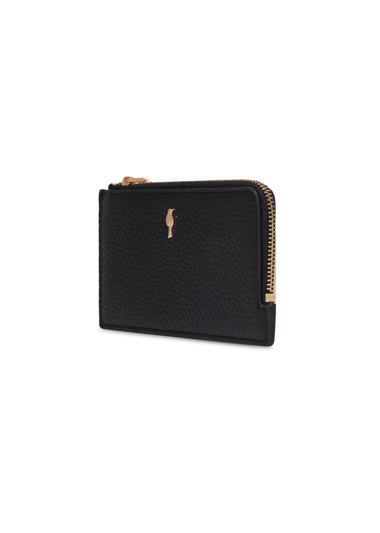 Black leather card case PORES-1018-9IZ26), diagonal view of the product on a light background.