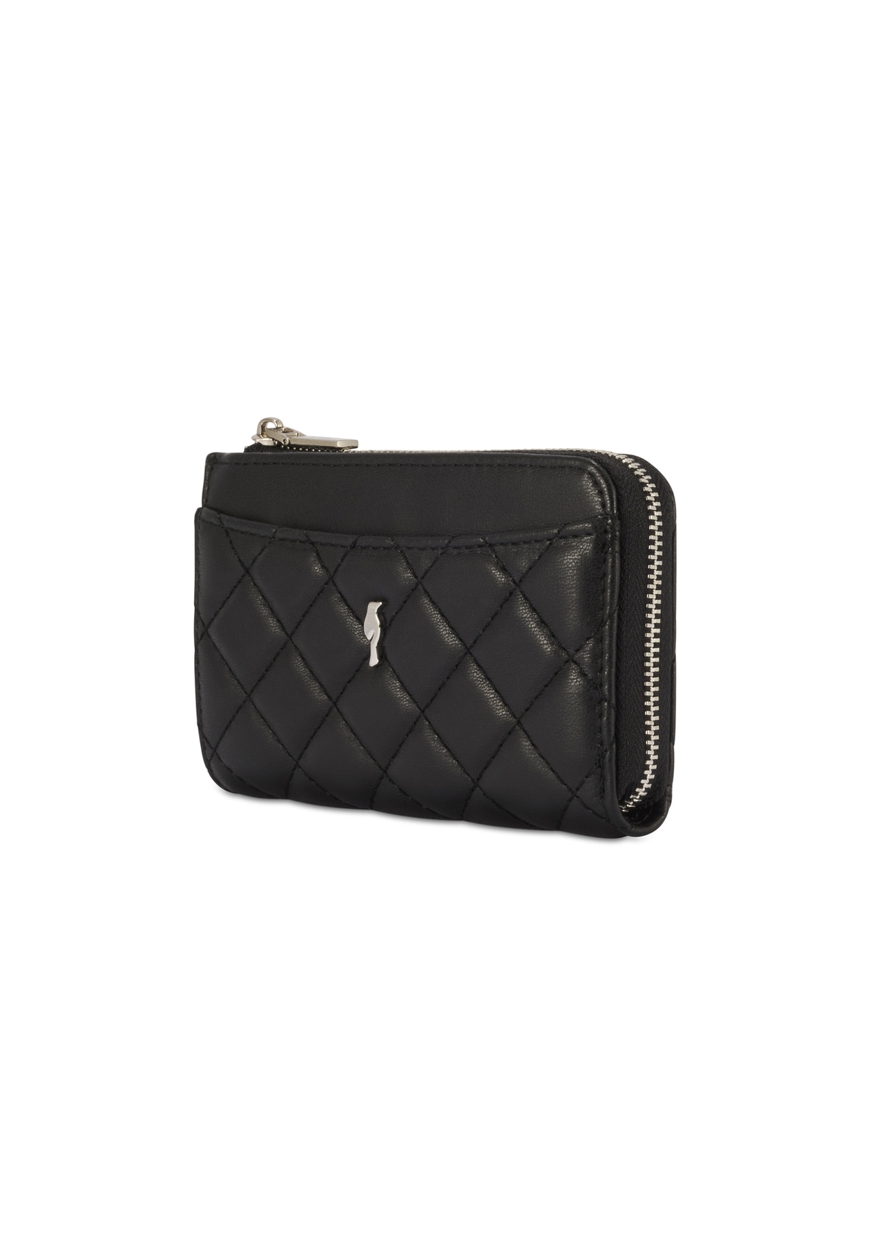 Small quilted black women's wallet POREC-0423-99(Z25), diagonal product view on white background.