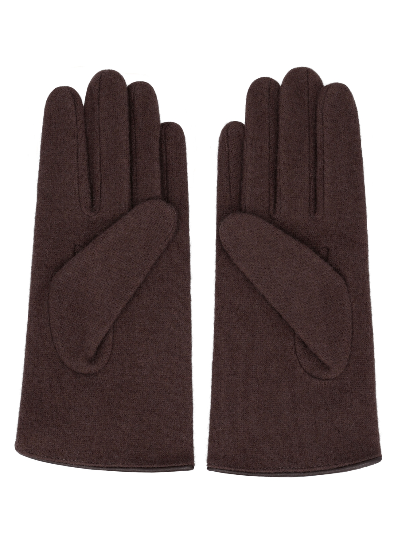 Dark brown women's wool gloves REKDT-0027A-1I(Z26), product view from the back on a white background.