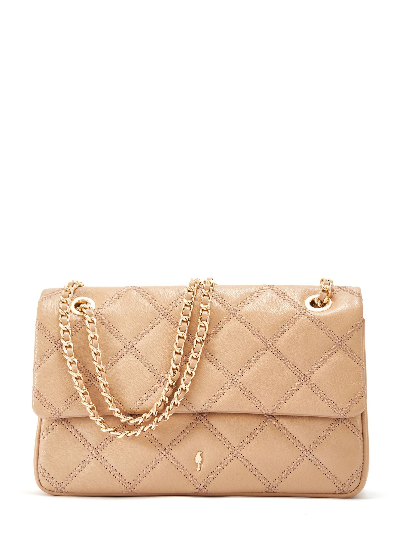 Beige leather women's handbag with chain TORES-1110-81(W25)-01