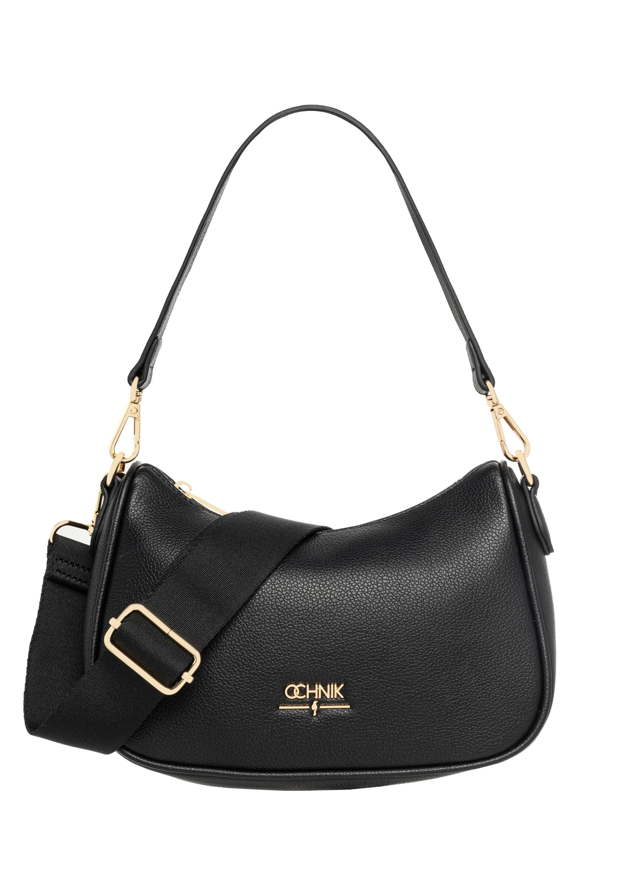 Black imitation leather handbag TOREC-1265-9I(Z26), product view from the front on a white background.
