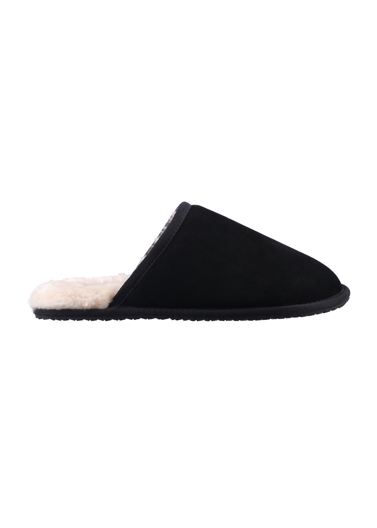 Men's black suede slippers BUTYM-0551-9E(Z26), side view of the product on a white background.