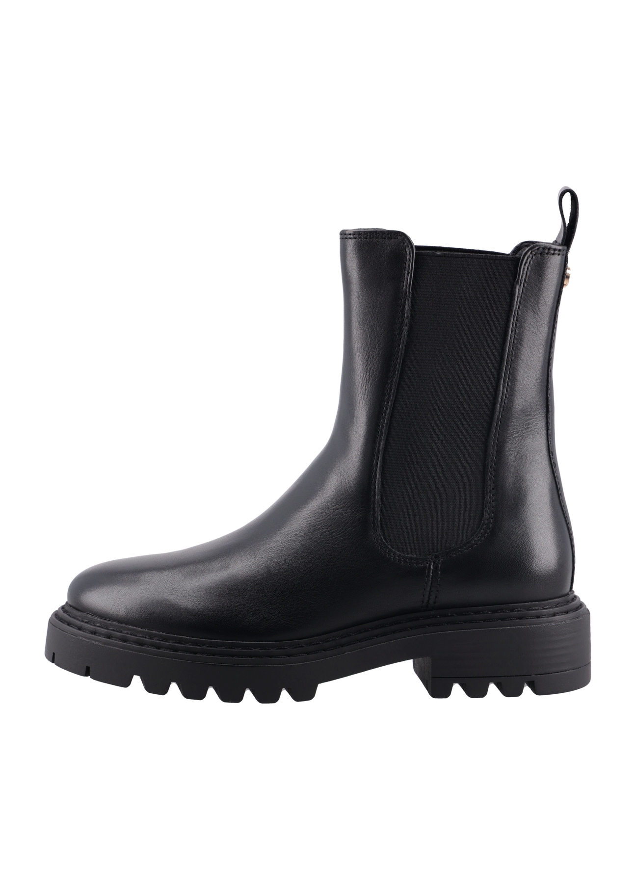 Women's black leather Chelsea boots BUTYD-1287-99(Z26), side view of the product on a white background.