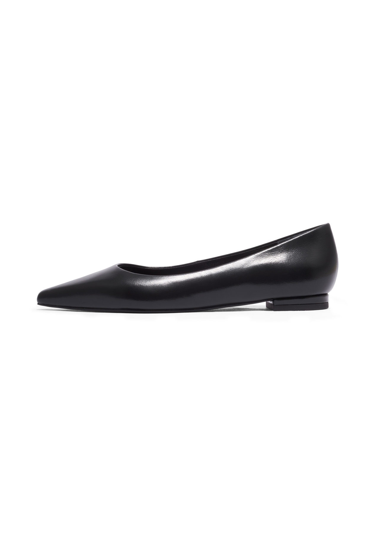 Women's black leather ballet flats BUTYD-1308-99(Z26). Side view on white background-02.