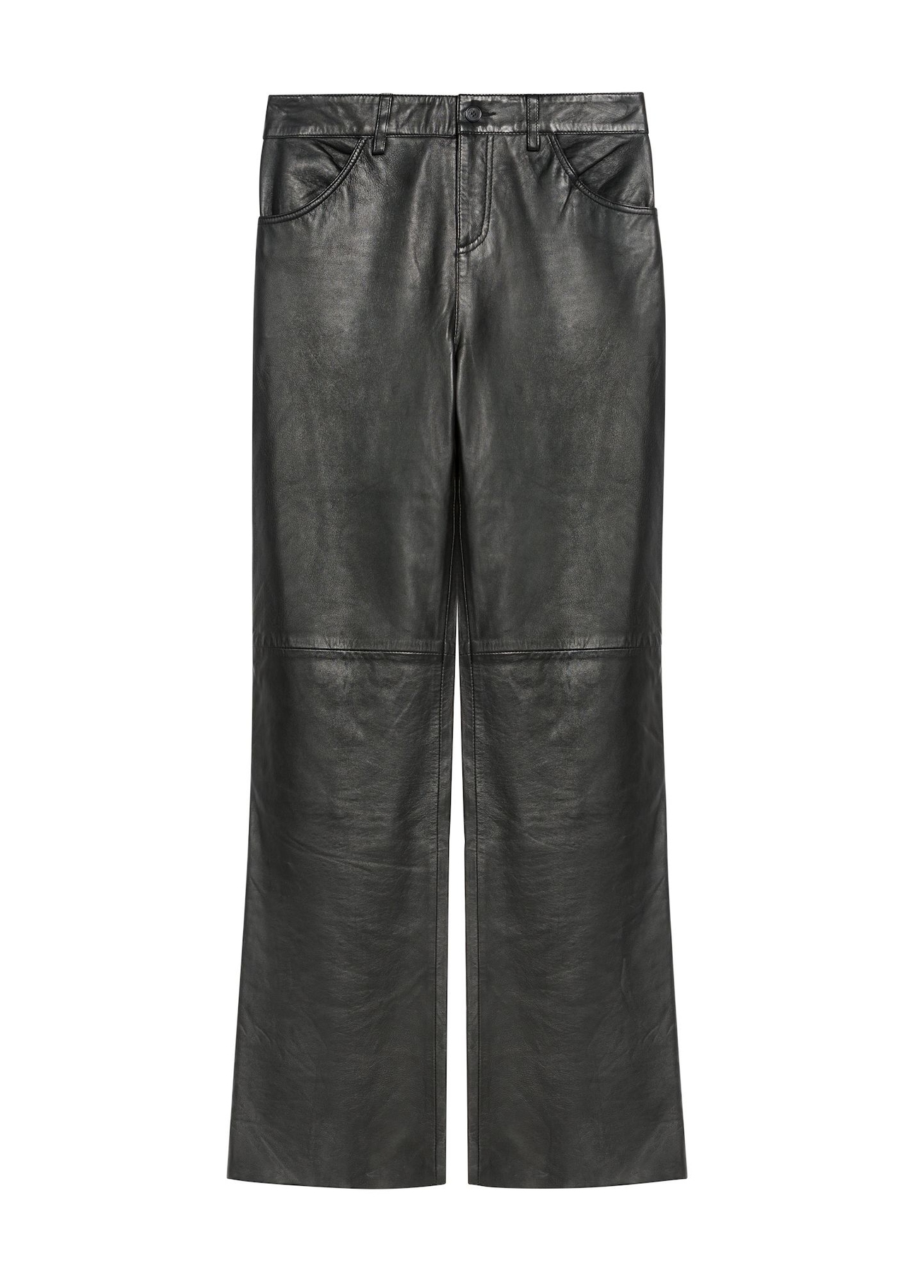 Black wide leg leather trousers for women SPODS-0038-99(Z26), front view of the product on a white background.