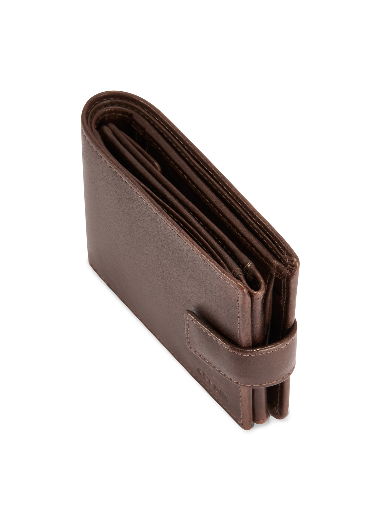 Brown men's leather wallet PORMS-0671-89(Z25), close-up of product detail, view on white background.