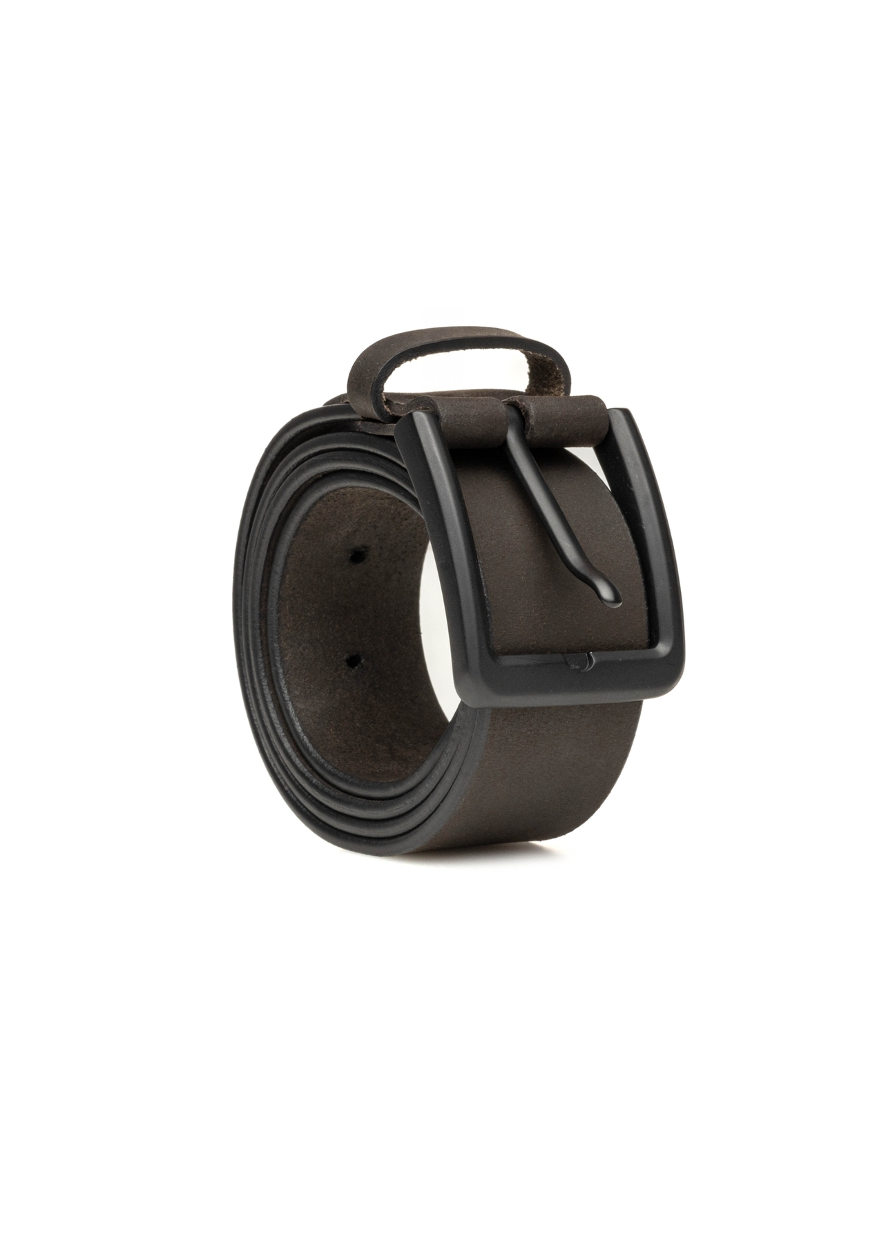 Brown suede men's belt PASMS-0281-1I(W26) - diagonal product view, on a white background.