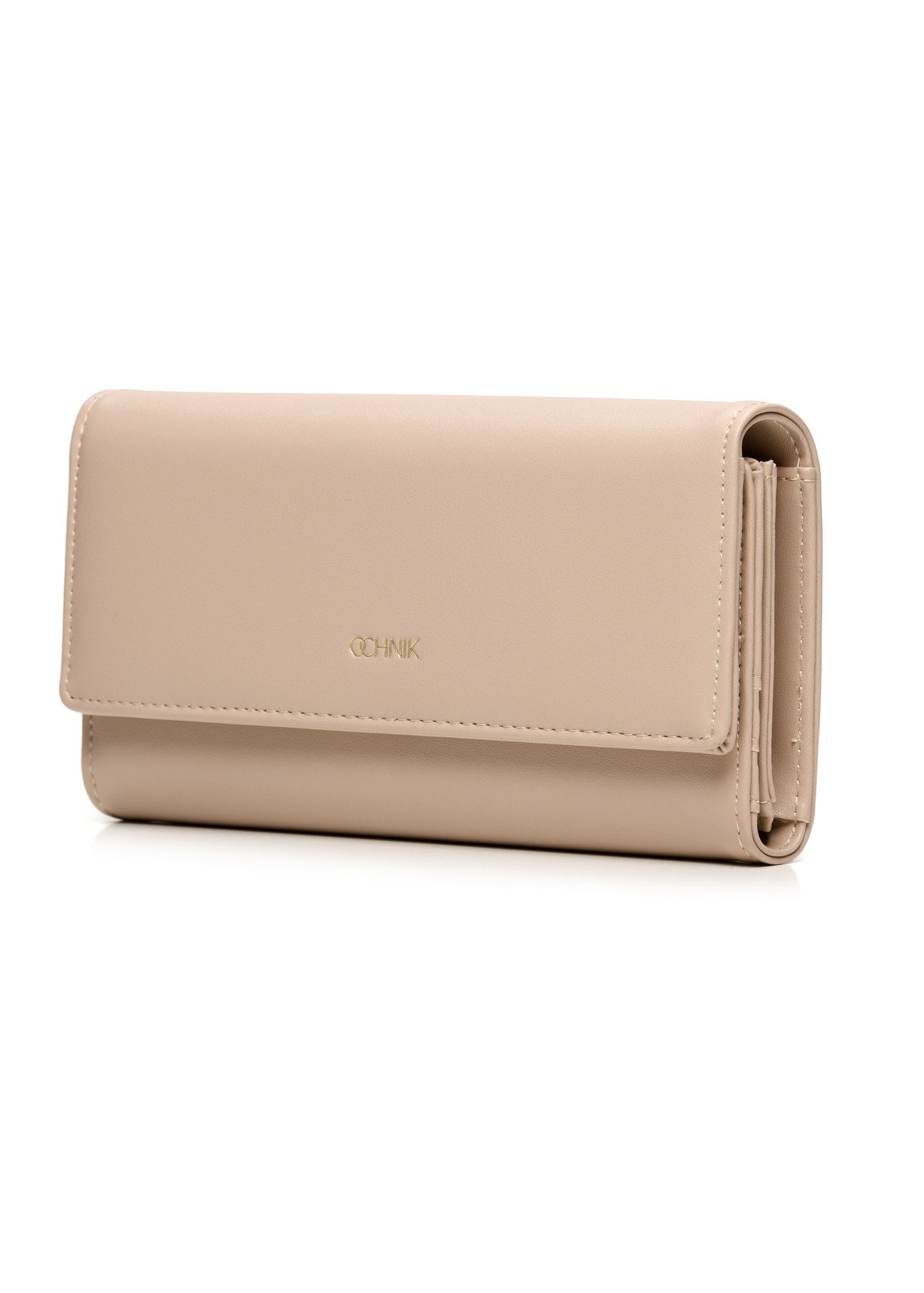 Beige large women's wallet POREC-0398A-1B(Z26) - front product view, on a white background. diagonal product view on white background.
