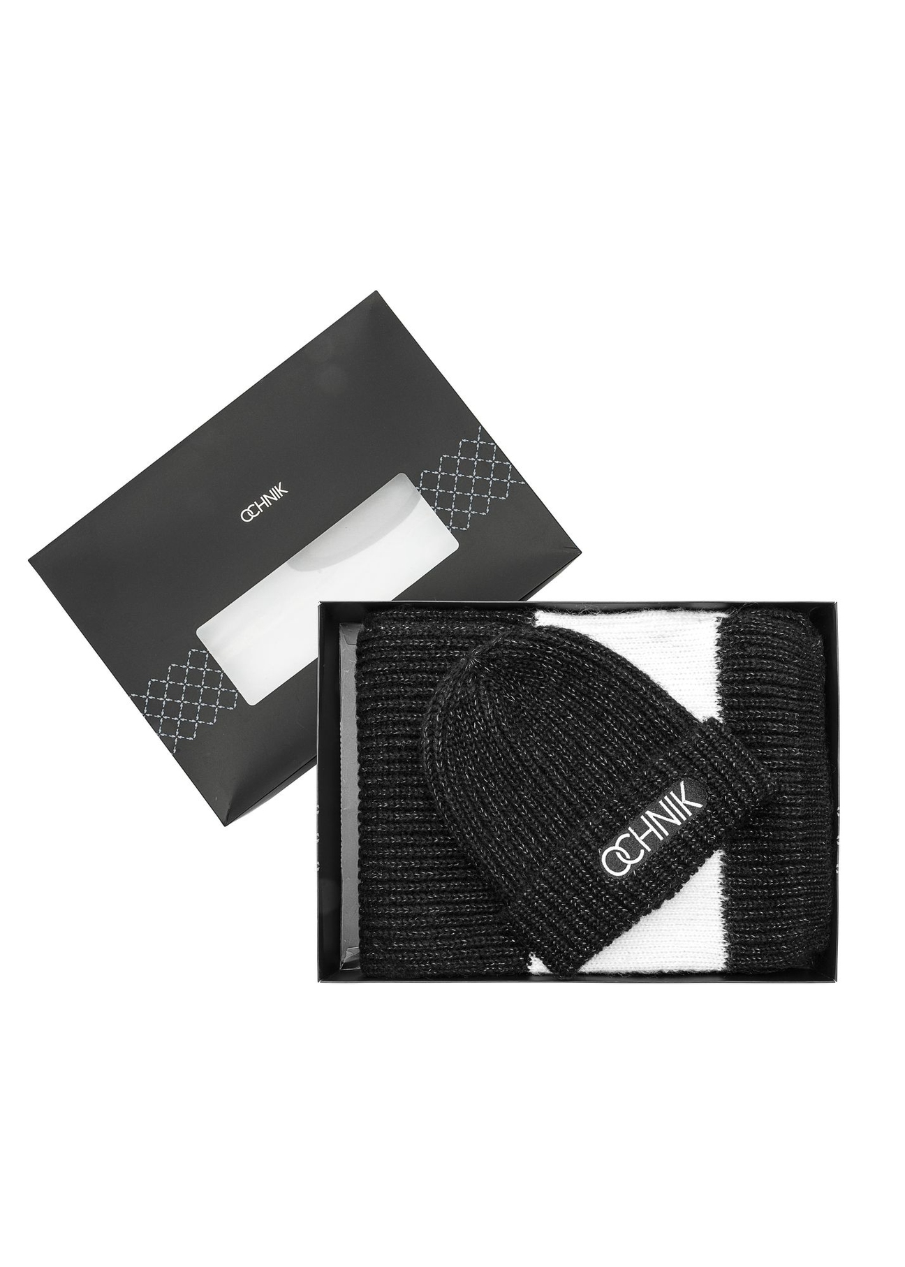 Black hat and scarf set ZESTD-0010-99(Z25) - front product view on white background.