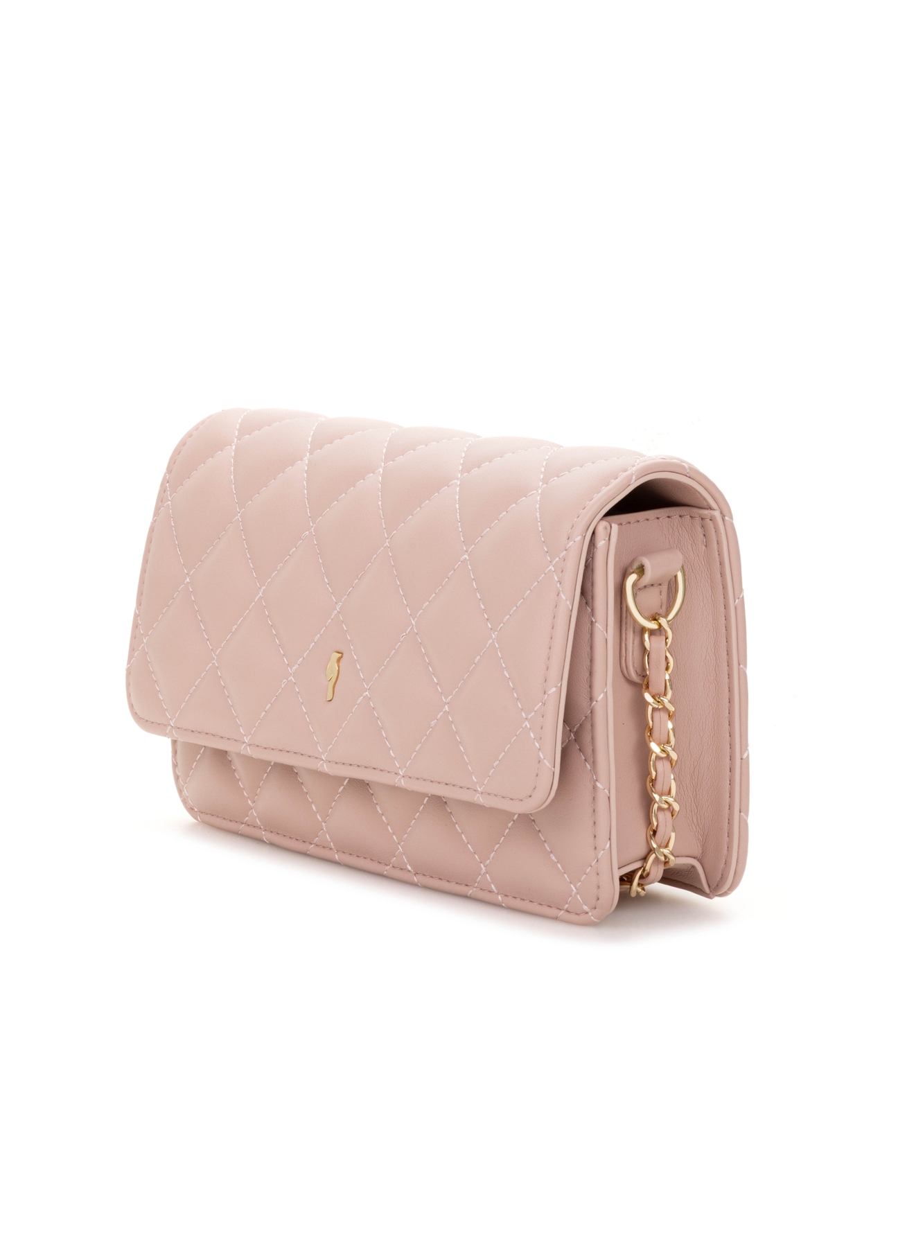 Pink small quilted women's handbag TOREC-1033-5A(W26), diagonal product view on white background.