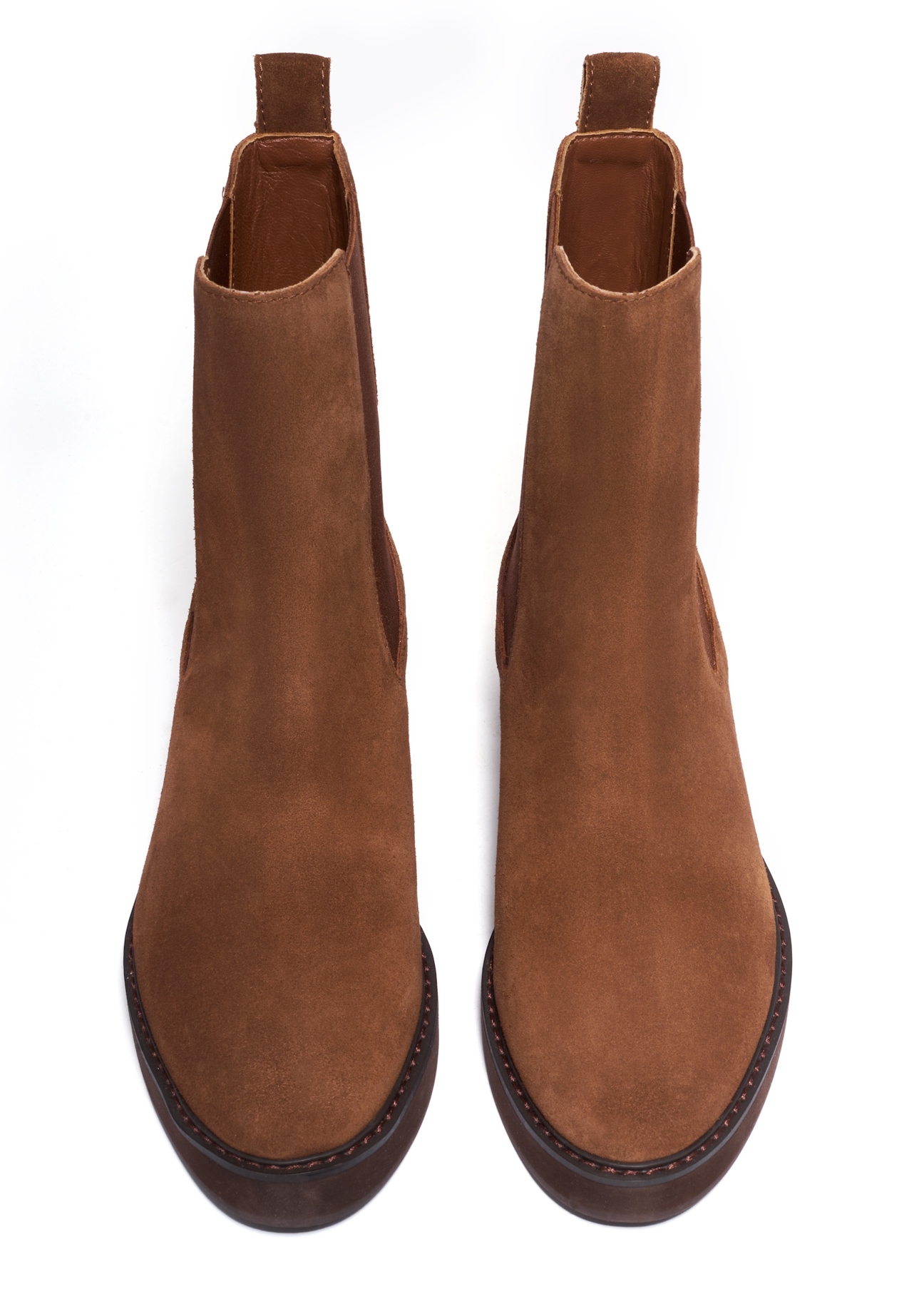 Light brown suede women's Chelsea boots BUTYD-1278-1G(Z26), front product view on white background.