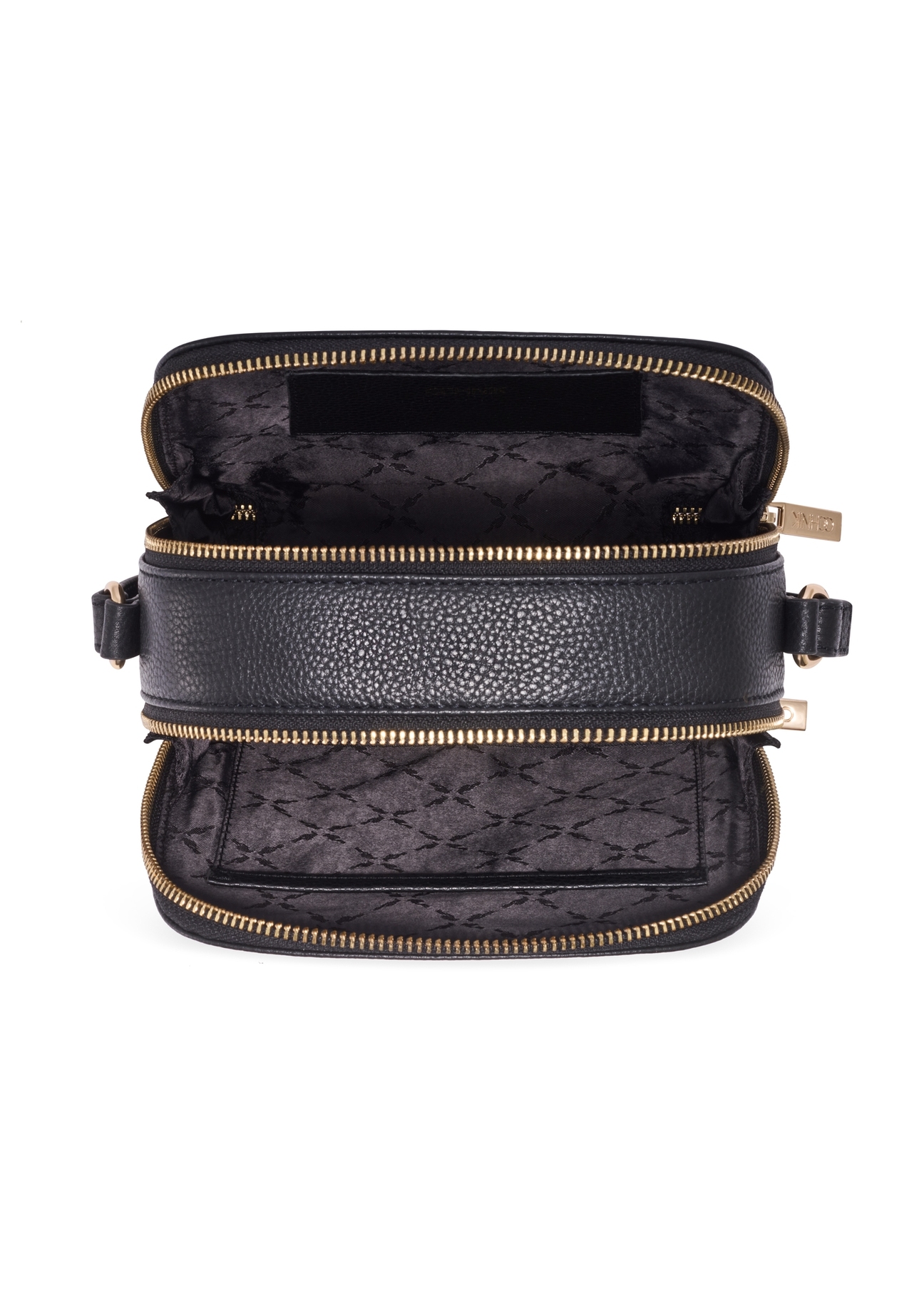 Leather two-compartment women's handbag in black TORES-1428-9I(Z26), product view inside on white background.