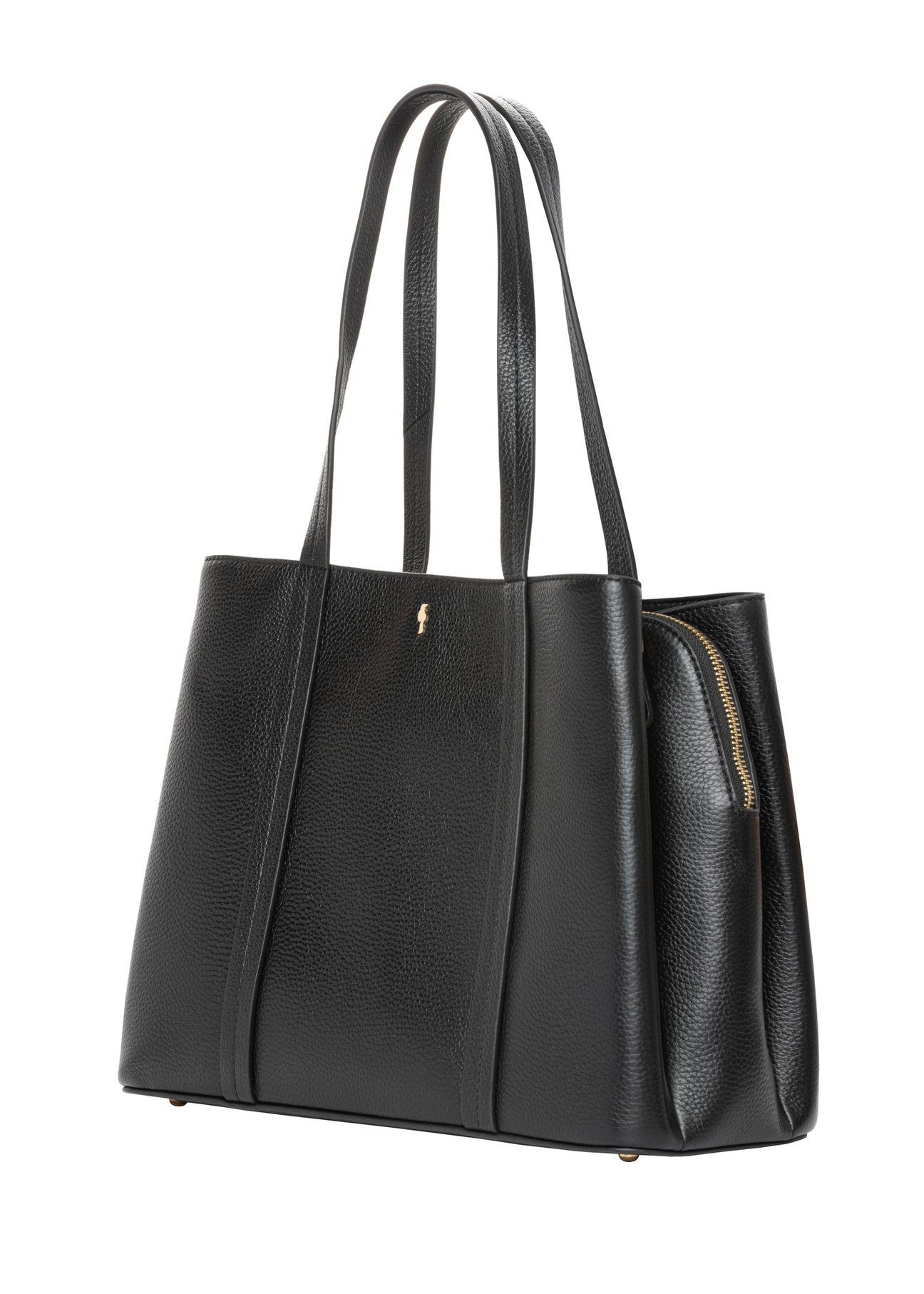 Black leather shopper bag TORES-1342-9I(Z26). Side view, diagonal, on a white background.