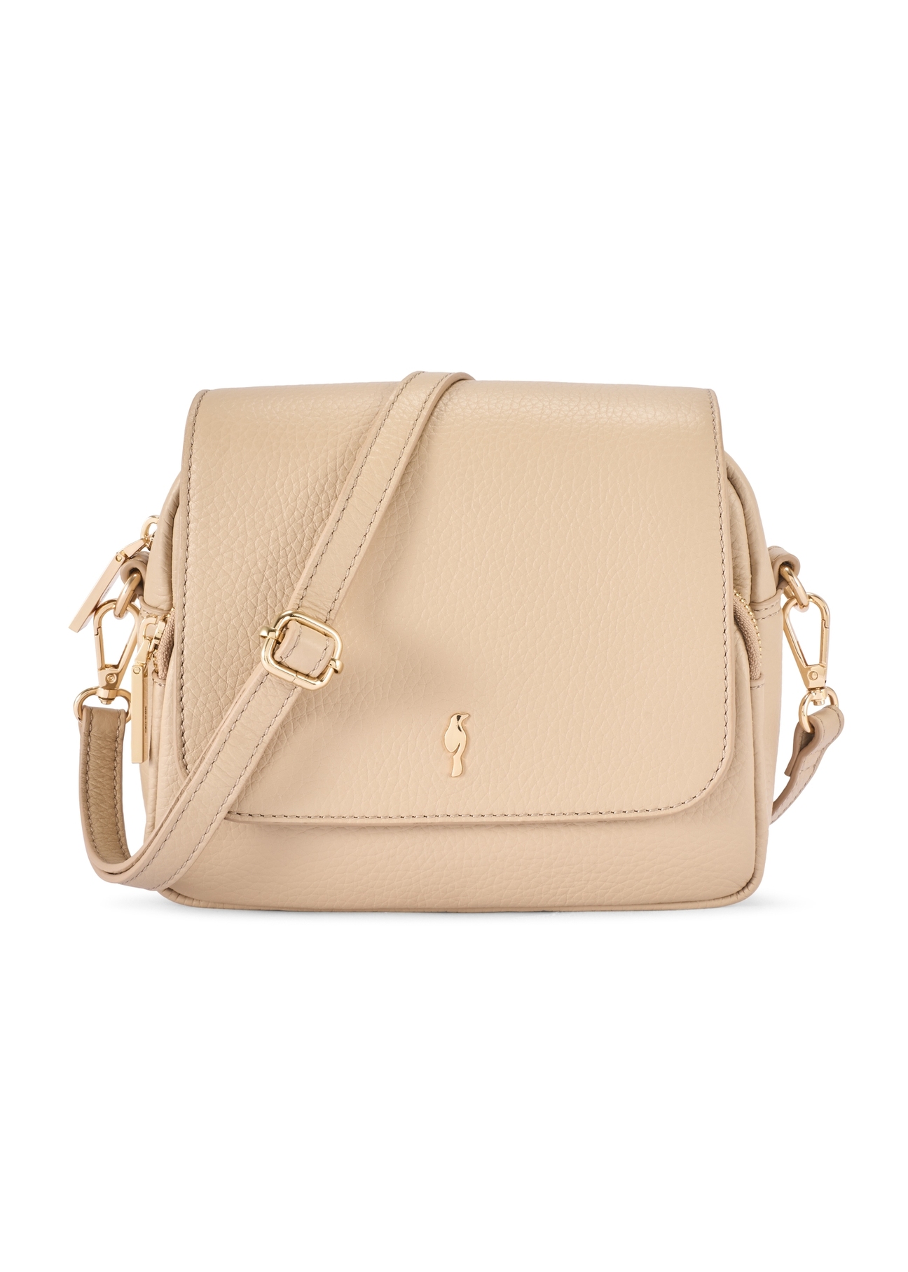 Beige leather women's messenger bag TORES-0958E-1B(W26) - front product view, on white background.