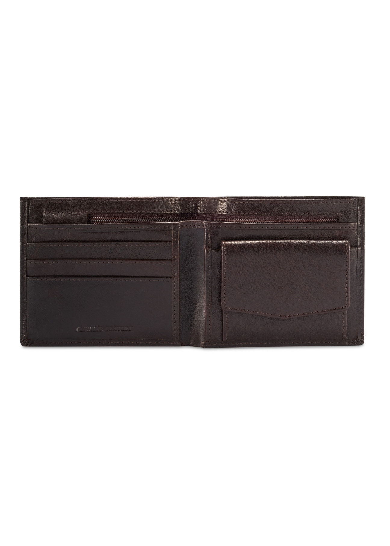 Chocolate-colored men's leather wallet PORMS-0674-90(Z25), product view from the inside on a white background.