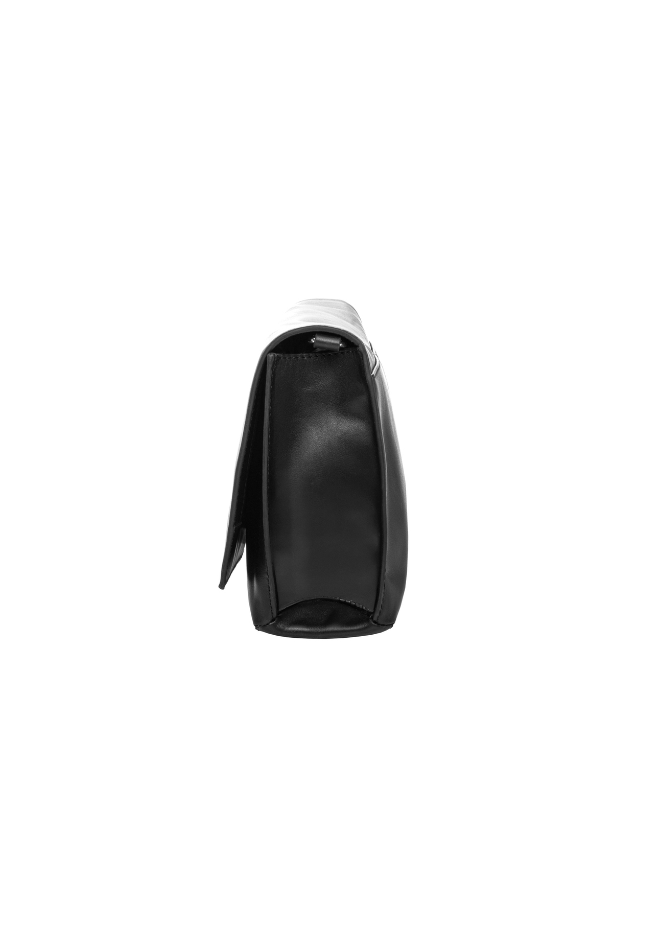 Women's black leather messenger bag TORES-1438-99(Z26). Side view on a white background.