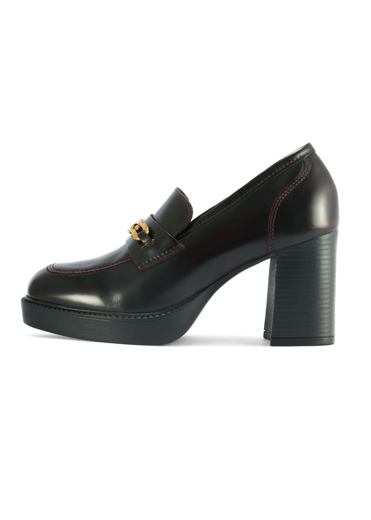 Burgundy leather block heel loafers BUTYD-1191-49(Z25) - side view of the product on a white background.