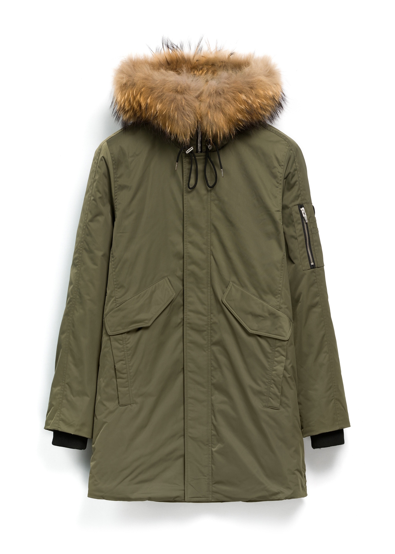 Olive-colored men’s winter jacket, model KURMT-0445-8D(Z26), front view on a white background.
