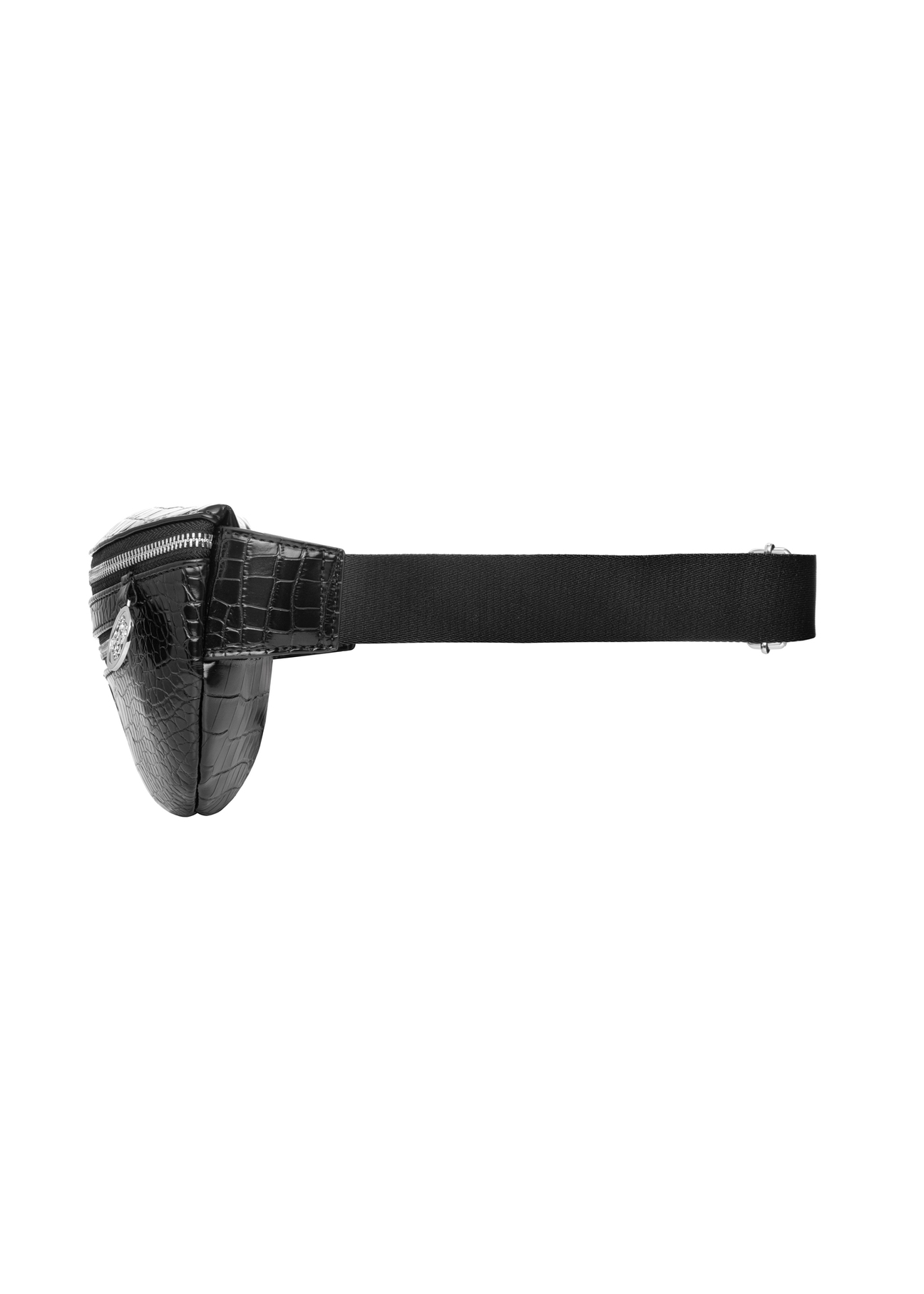 Black croco women's waist bag TOREC-1338-9G(Z26), side view of the product on a white background.