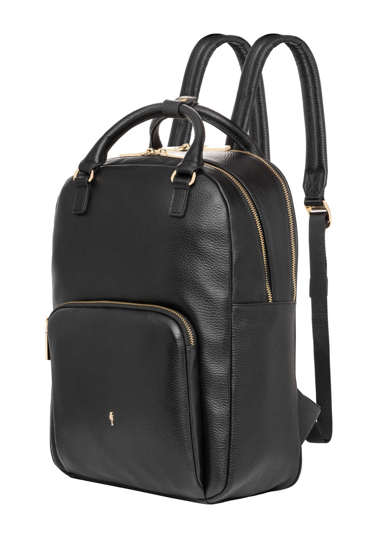 Black leather women's backpack TORES-1339-9I(Z26), diagonal product view on white background.