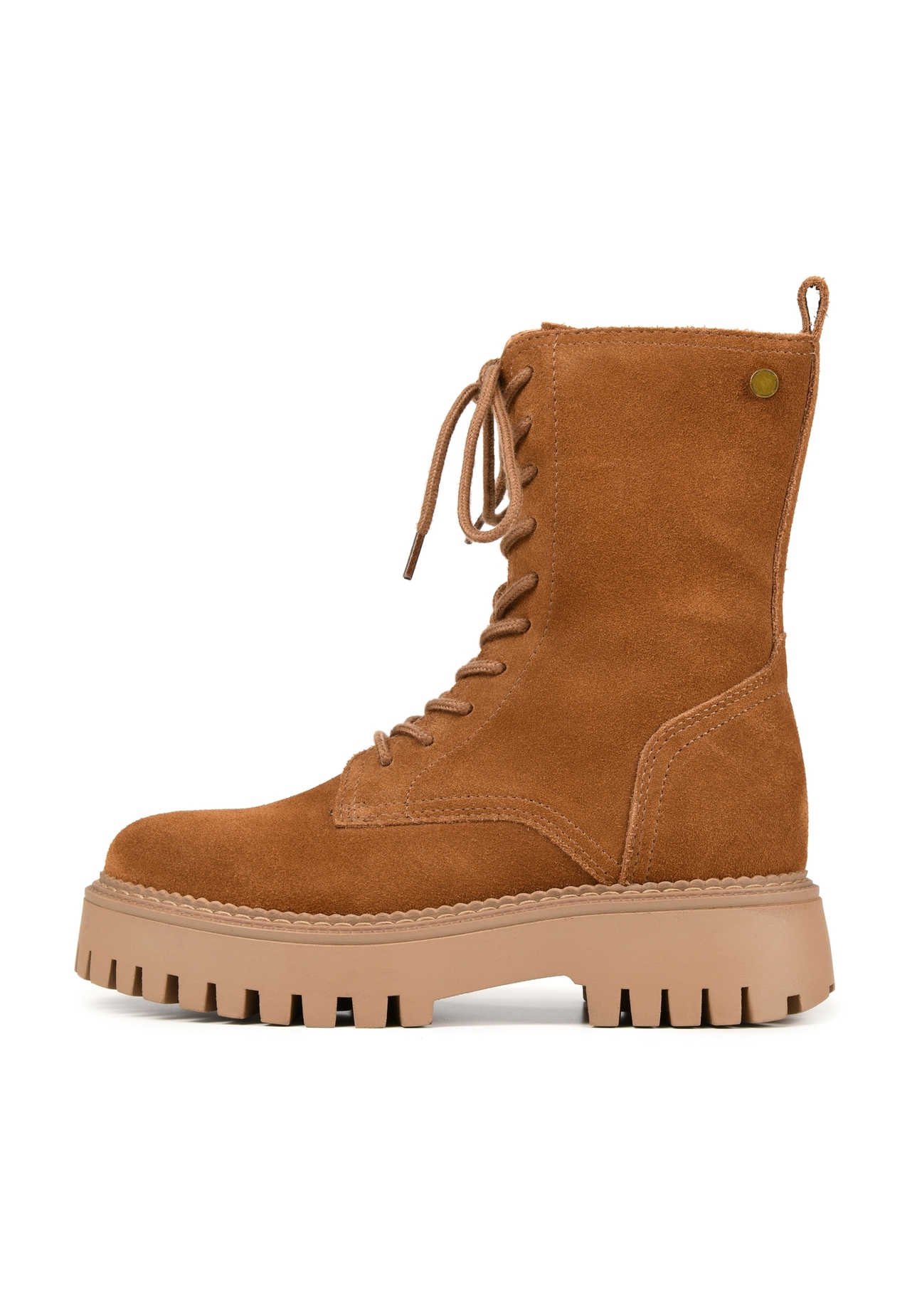 Brown leather women's ankle boots BUTYD-1004-88(Z25), product view from the side on a white background.-02