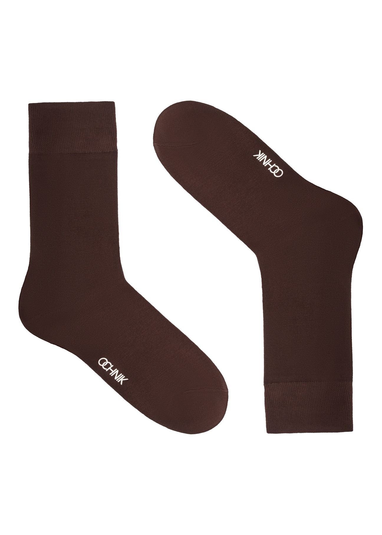 Brown men's long socks SKAMT-0203-1I(W26), side product view on white background.