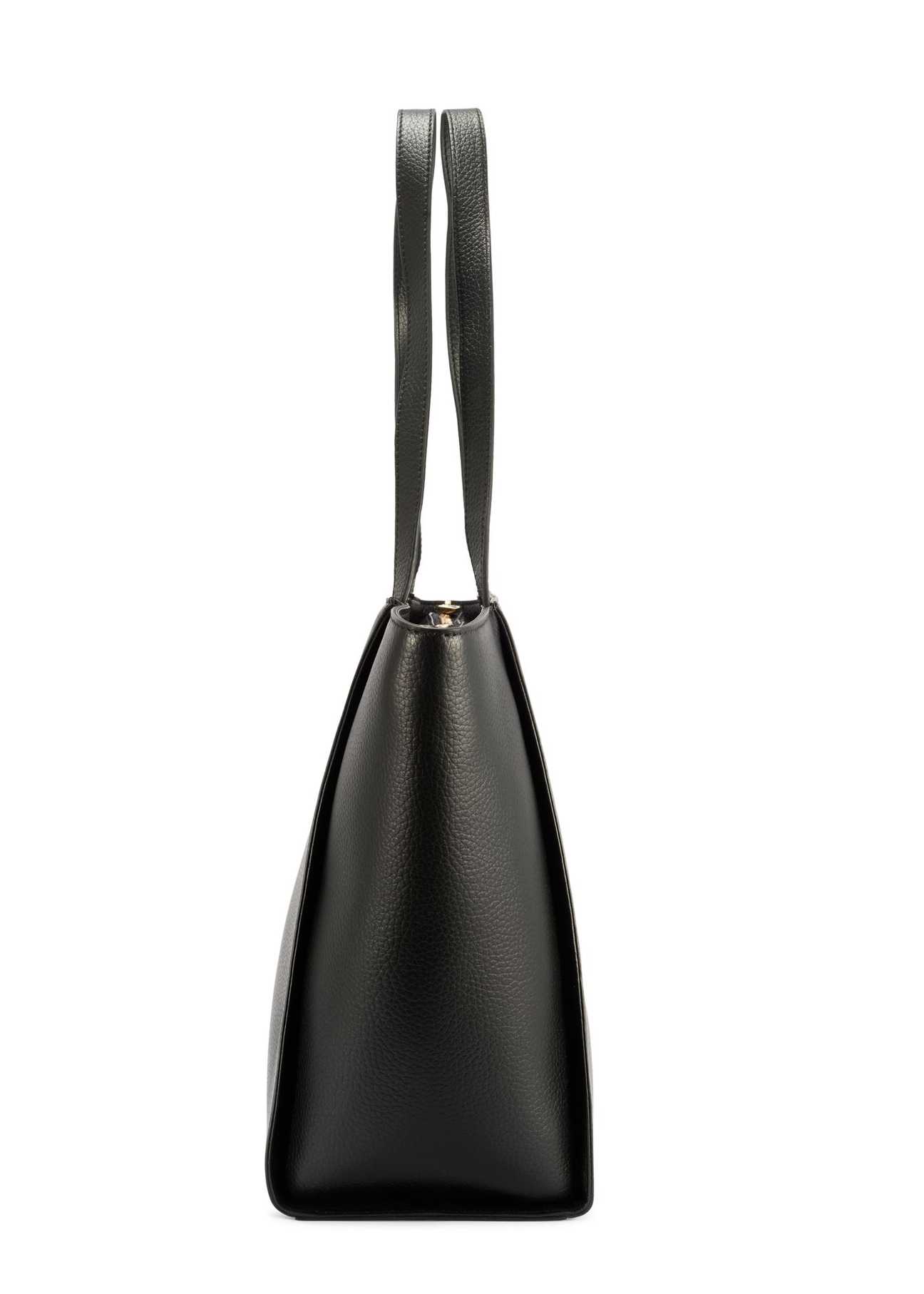 Black leather shopper bag TORES-1209-9I(W26) - side view of the product, on a white background.