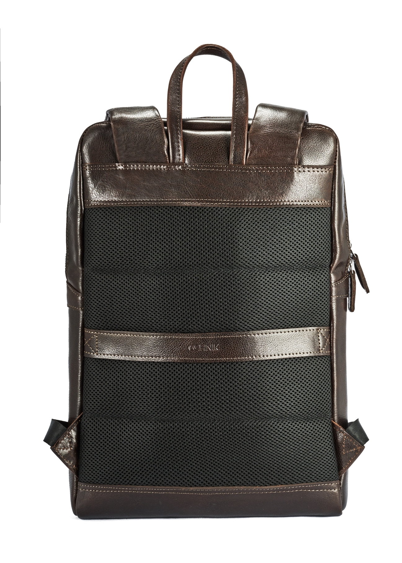 Men's brown leather backpack TORMS-0457-89(W25), product visible from behind on white background.