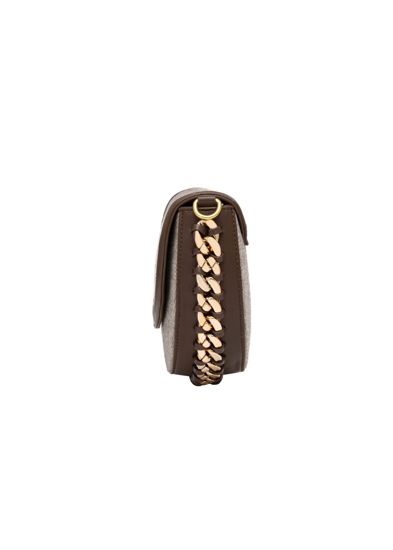 Beige herringbone women's shoulder bag TOREC-1329-1P(Z26), side product view on white background.