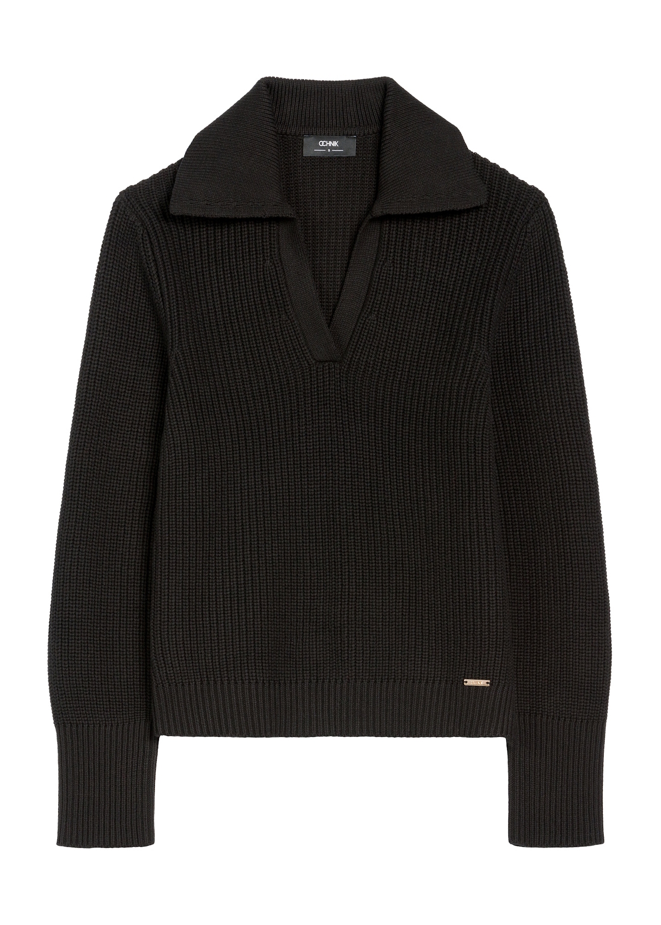 Black women's sweater with collar SWEDT-0239-99(Z25), front product view on white background.