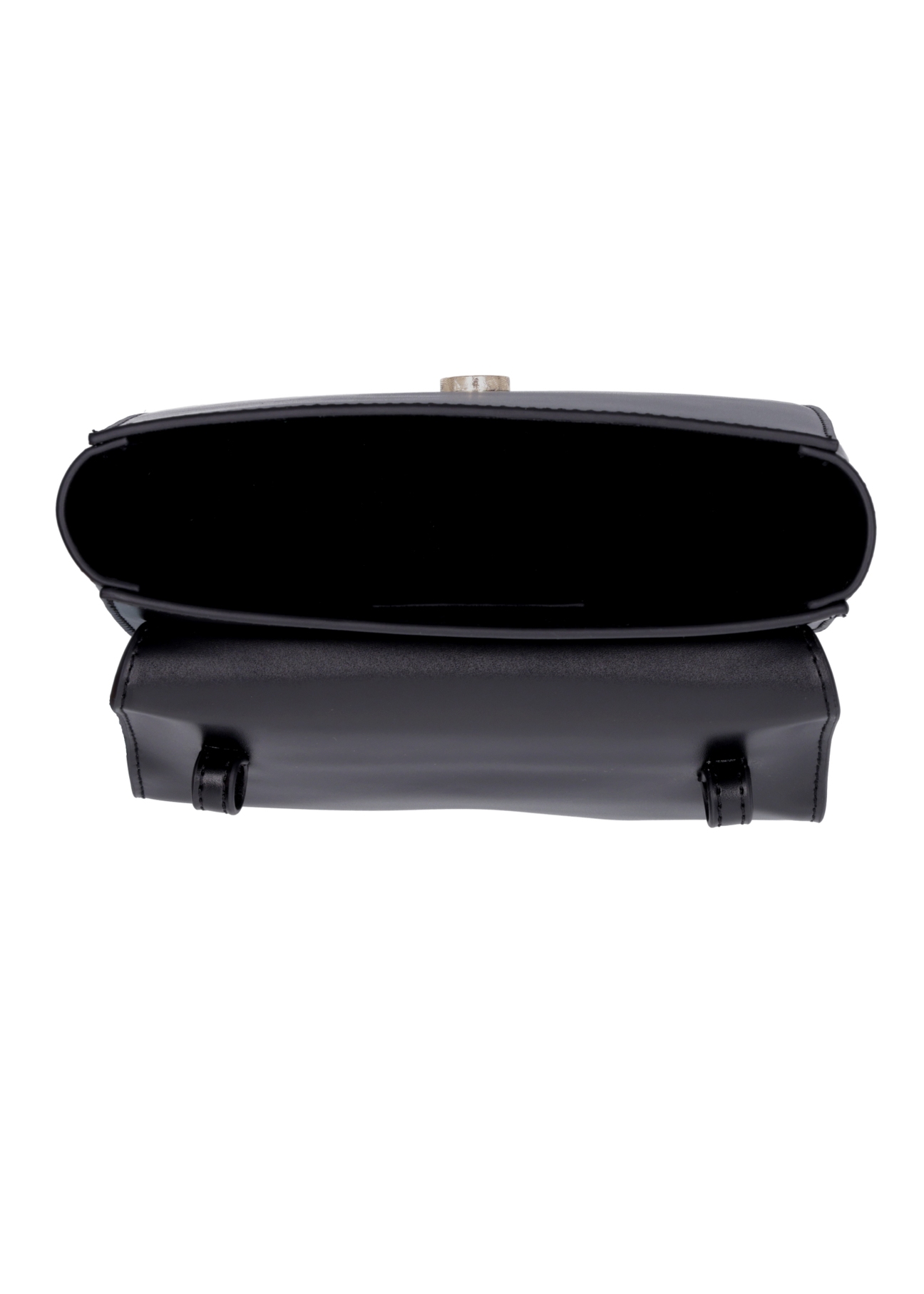 Small black women's handbag with buckle TOREC-1383-99(Z26), product view inside on white background.