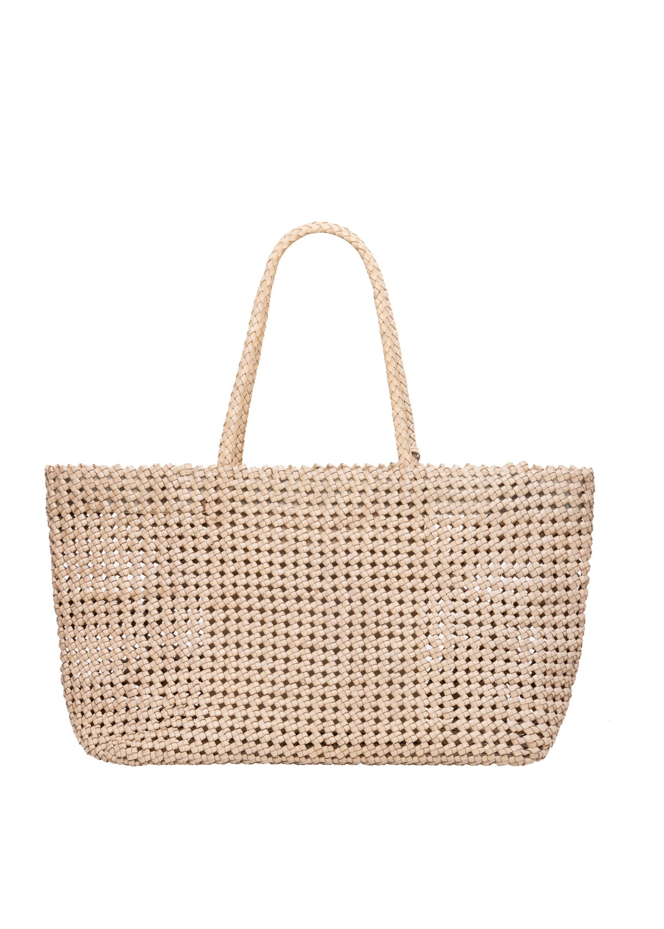 Beige leather woven handbag TORES-1300-0C(W26), product view from the back on a white background.