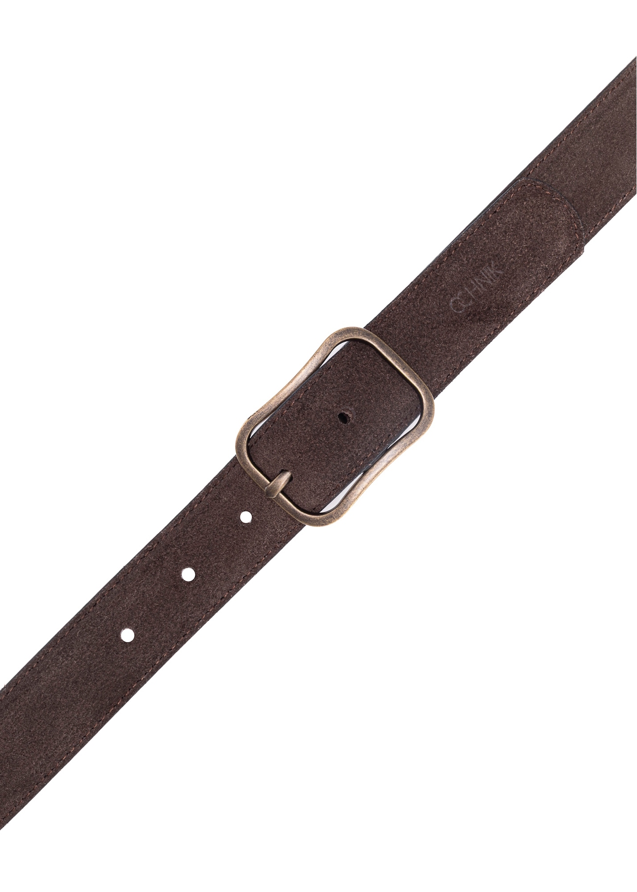 Chocolate leather women's belt PASDS-0317-90(Z25), product view with buckle on white background.