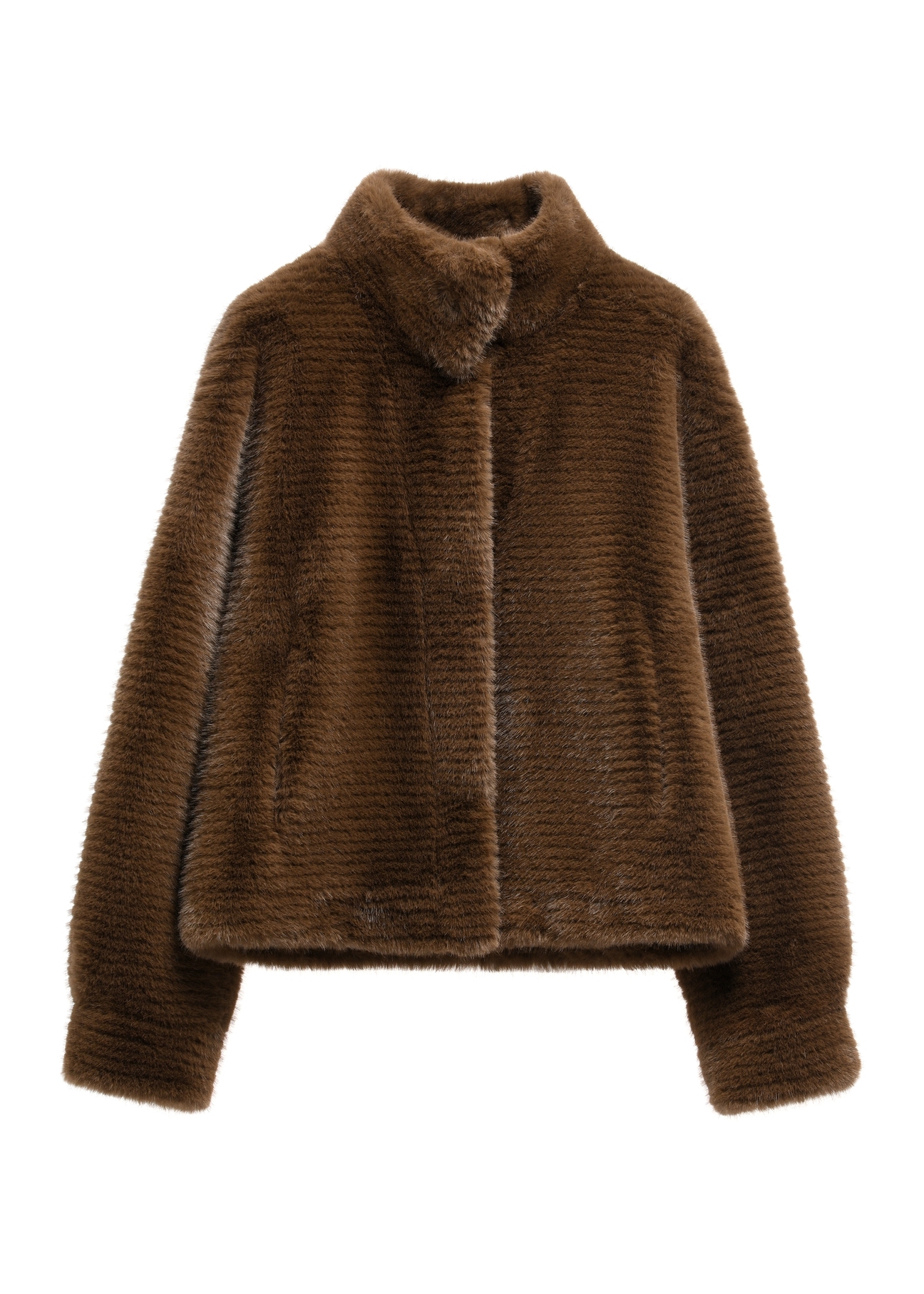 Women's short brown fur coat FUTDP-0078-1H(Z26), front product view on white background.