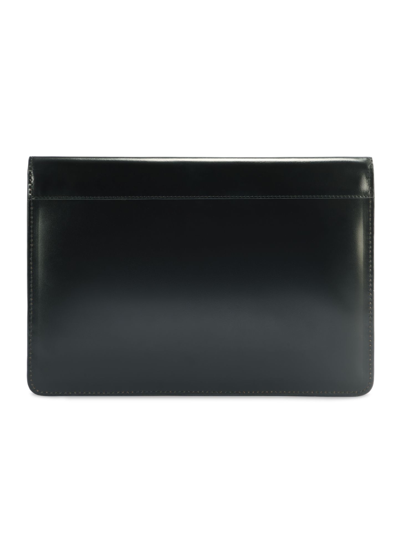 Black small leather men's briefcase TORMS-0469-99(Z25) - product view from the back on a white background.