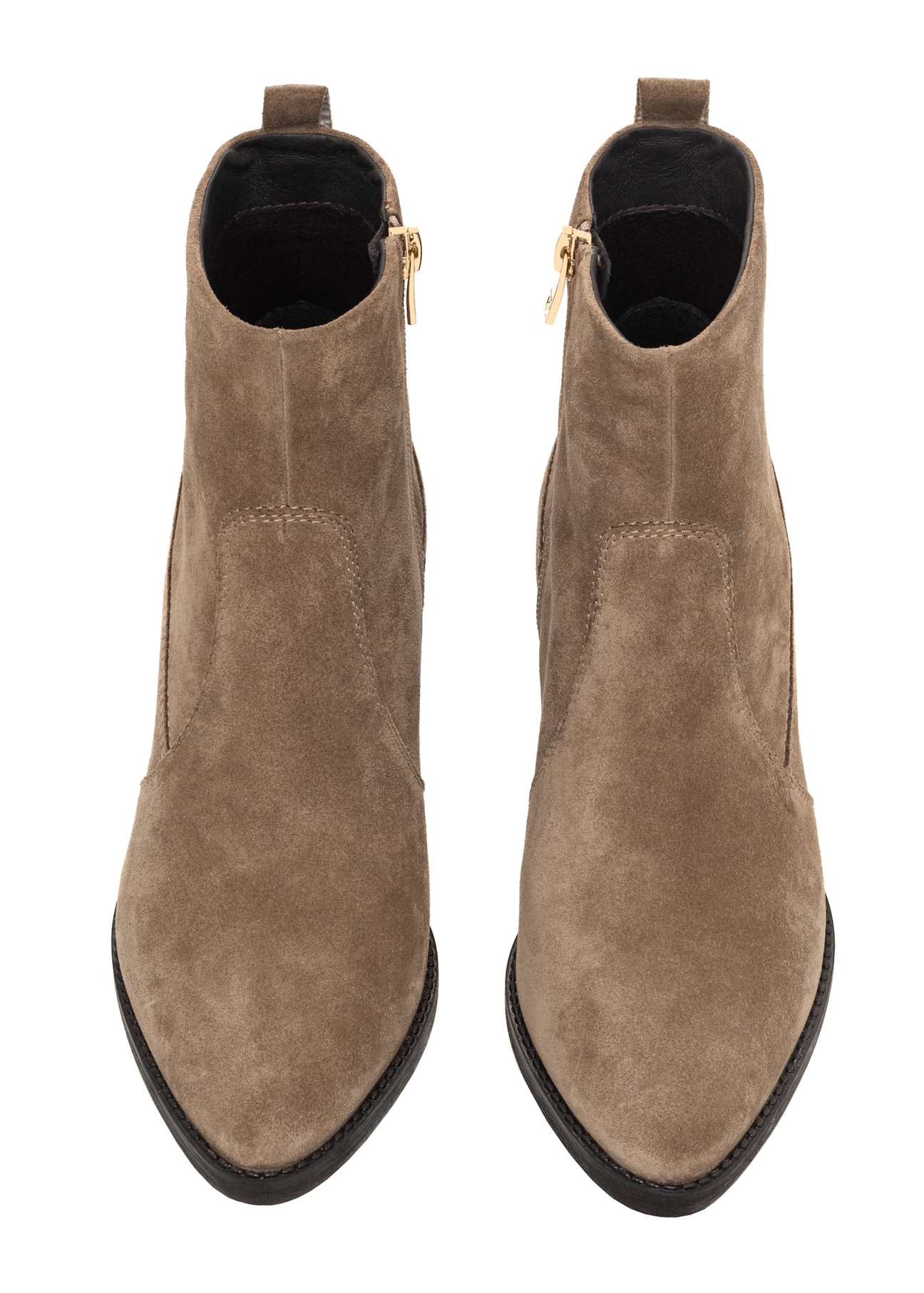Women's suede ankle boots in cool beige color BUTYD-1005A-1K(Z26), front product view on white background.