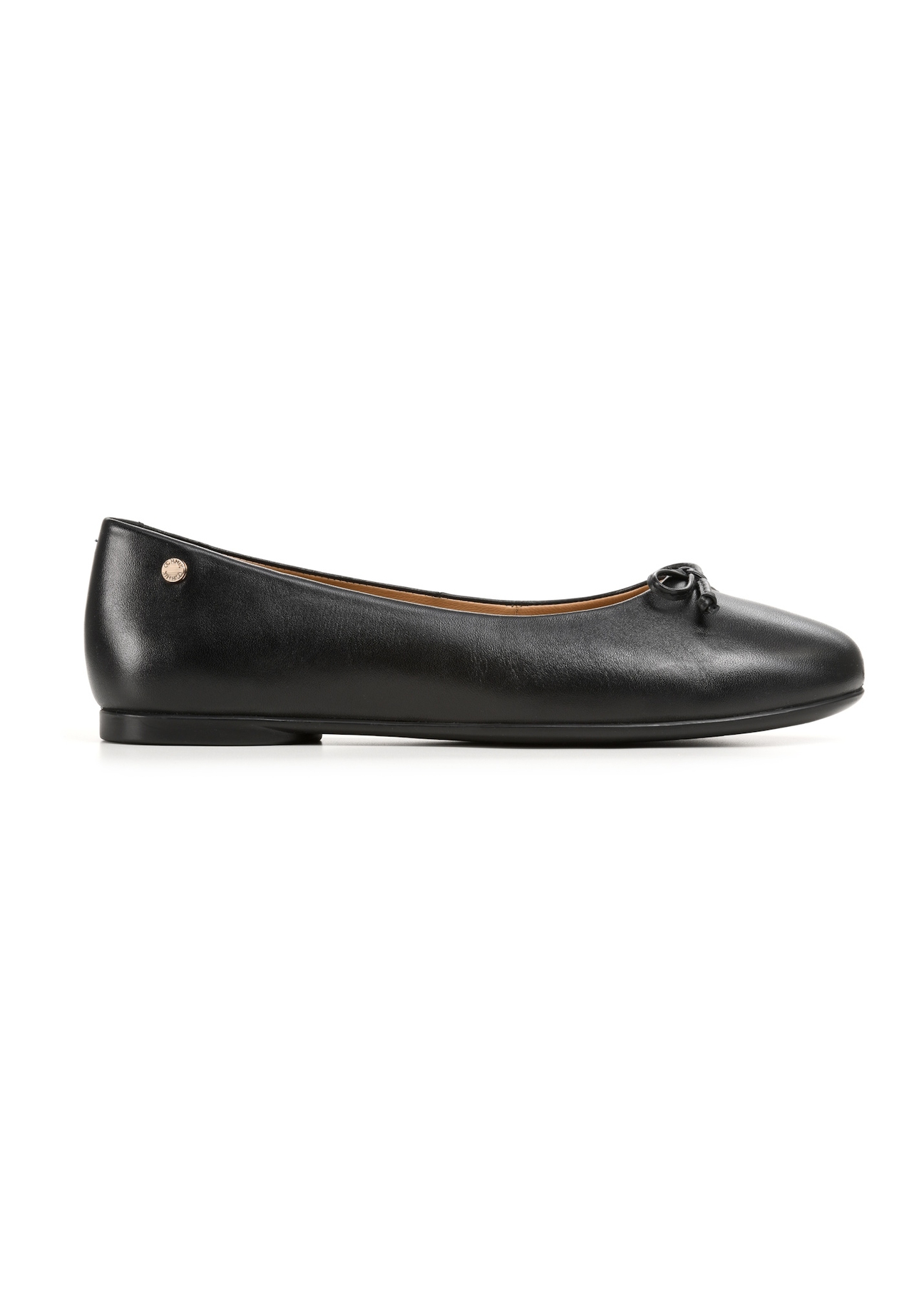 Women's black leather ballet flats BUTYD-1248-99(W26), side product view on white background.